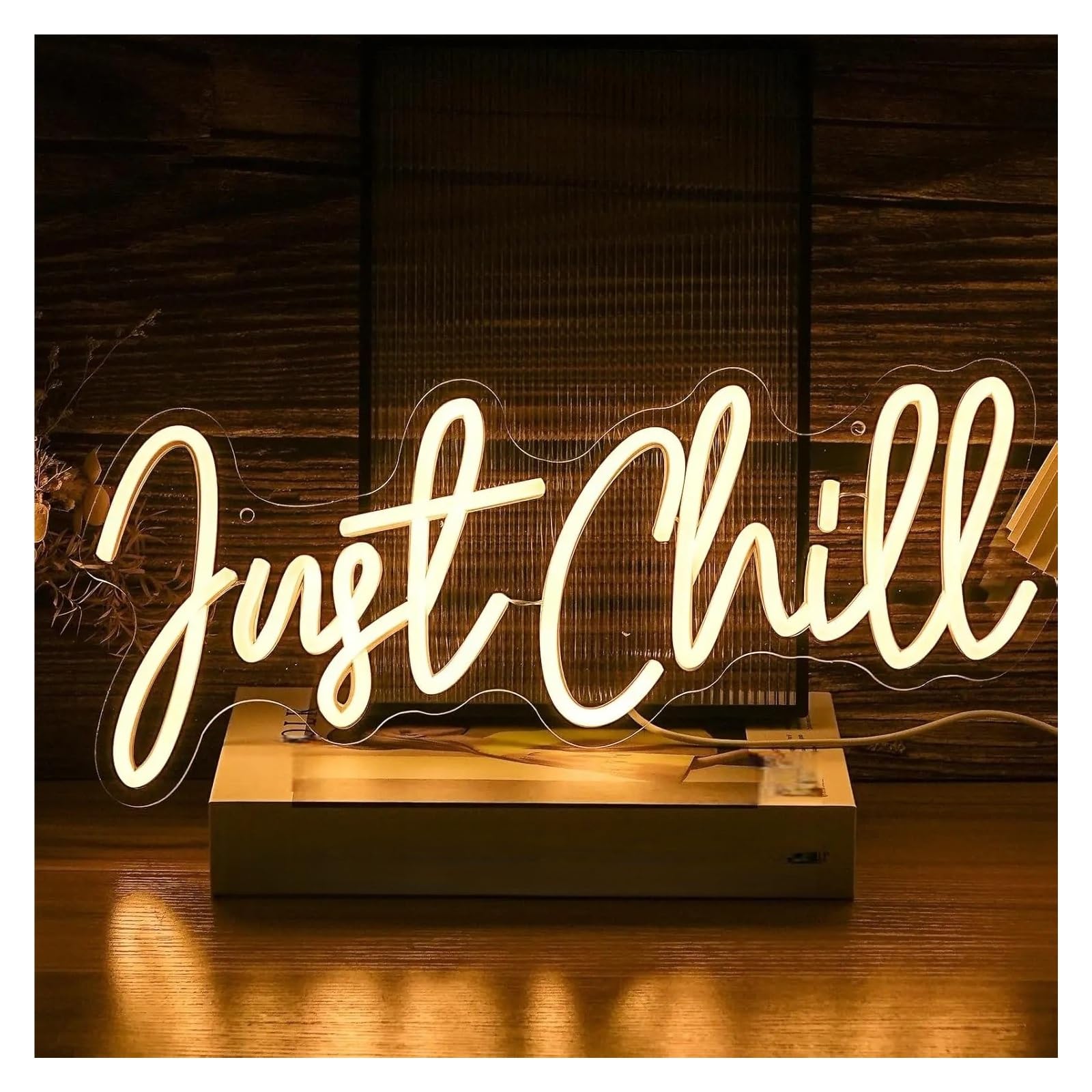 XENITE Hanging Art Neon Signs Just Chill Neon Sign USB LED Light for Beauty Room Hair Salon Home Bar Gaming Bedroom Decoration 43x17.5cm