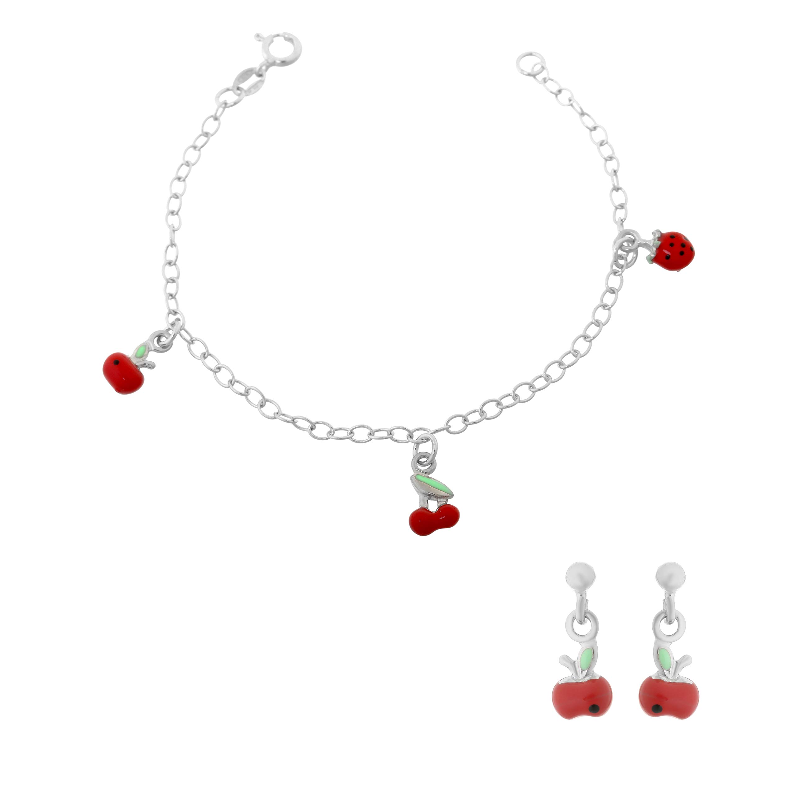Orphelia 925 Silver Kids - Set di bracciale + orecchini a forma di frutta con angelo