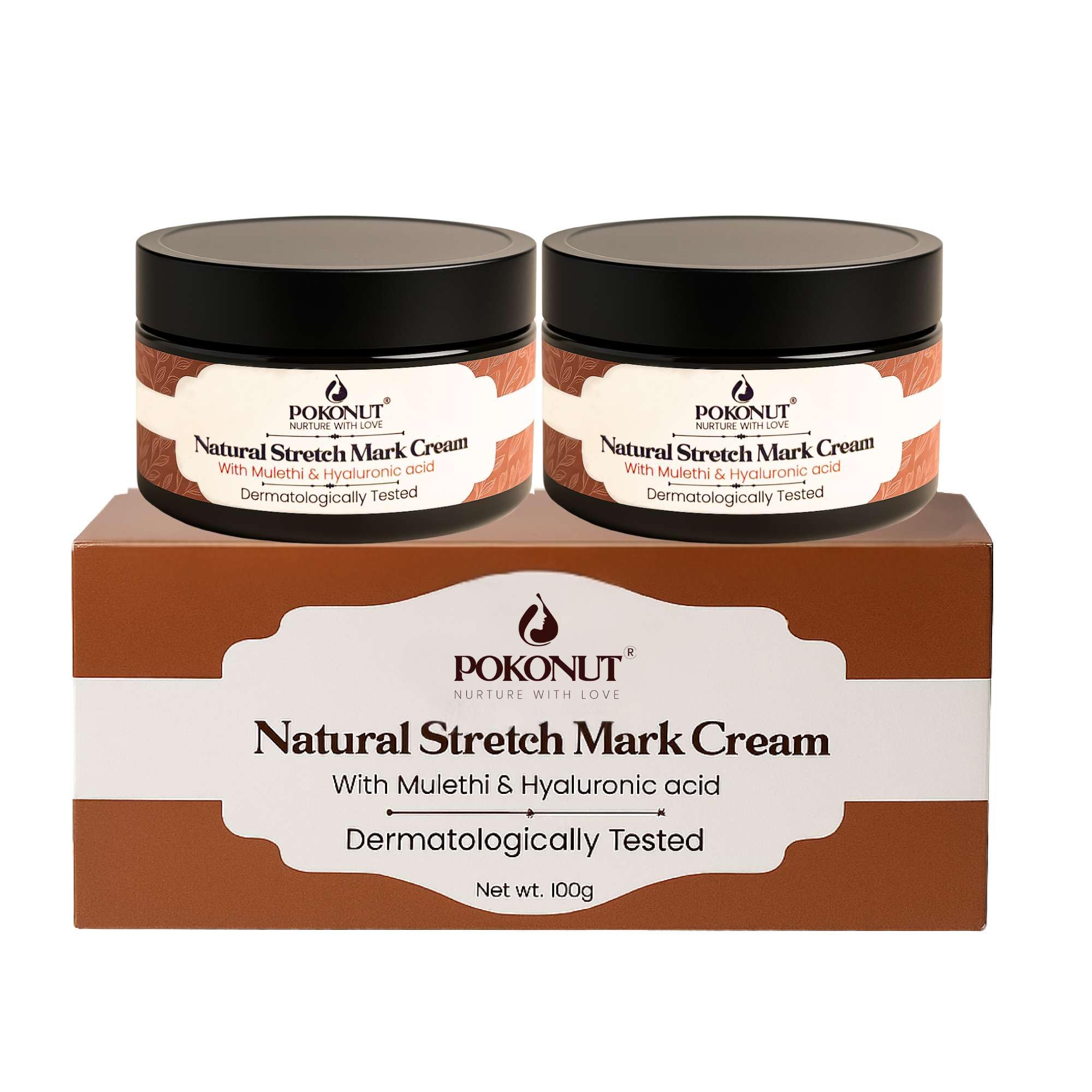 POKONUT - nurture with love Ayurvedic Stretch Mark Cream | Improves Appearance Of Fresh And Mature Stretch Marks | Infused With Hyaluronic Acid & Rosehip Oil | Natural And Cruelty-Free | 50 Gm