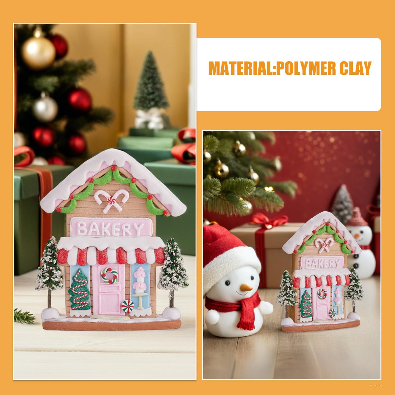 DECHOUS Casa de Jengibre Navideña de Arcilla Polimérica Decoración de Mesa de Invierno Casita con Nieve Pintada a Mano Adorno Artístico para Escritorio y Pueblo Navideño Figura Única