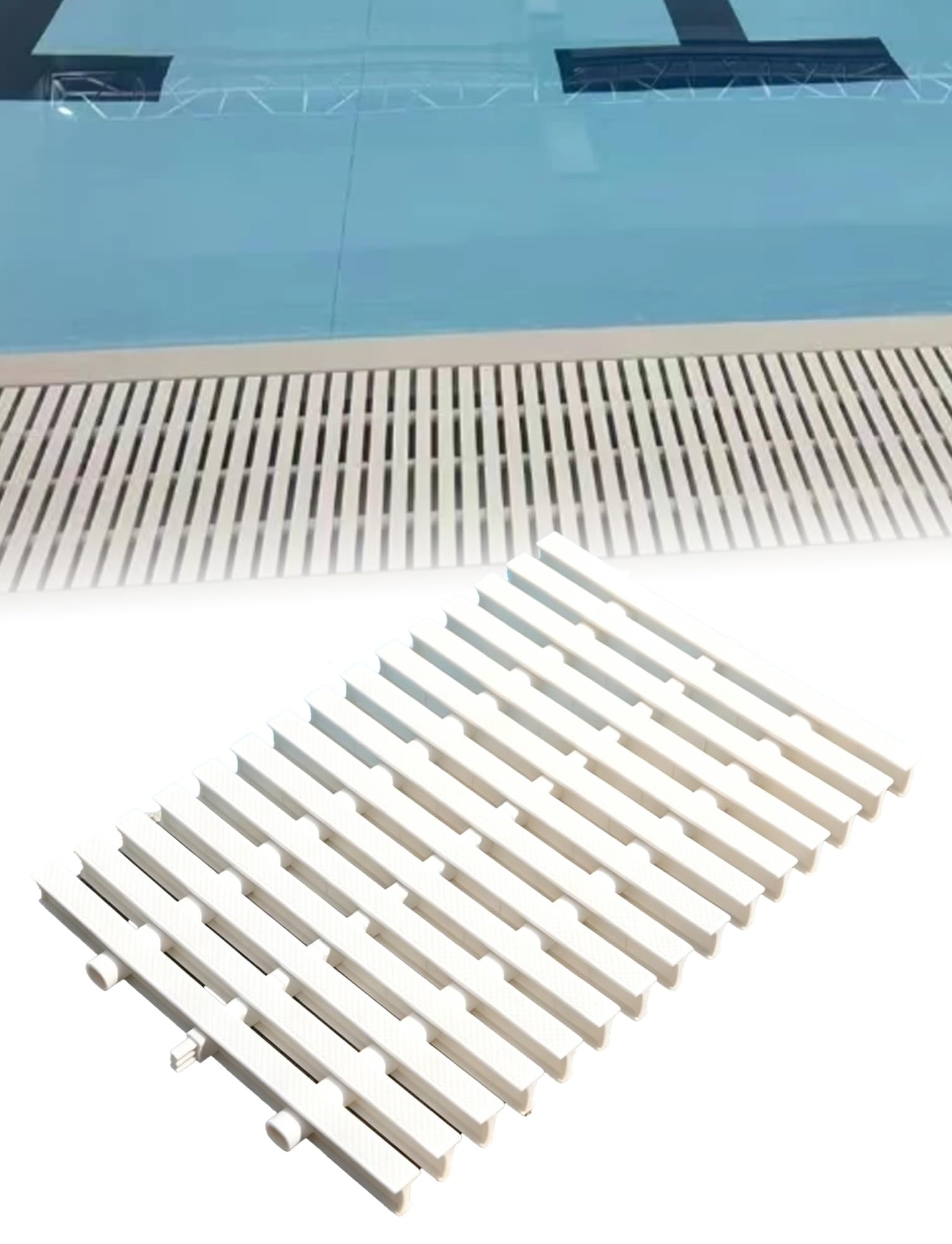 Grille de vidange de piscine en plastique robuste 18x100cm pour caniveau de terrasse (Lot de 6)