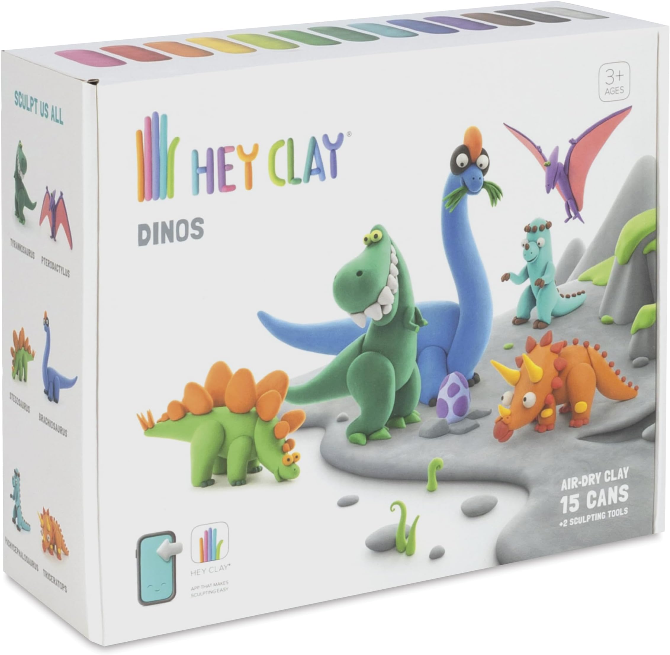 Fat Brain Toys Hey Clay Dinosaurs, Air Dry Clay Kit with Interactive App for Kids & Tweens, Modeling Clay and Crafts Set