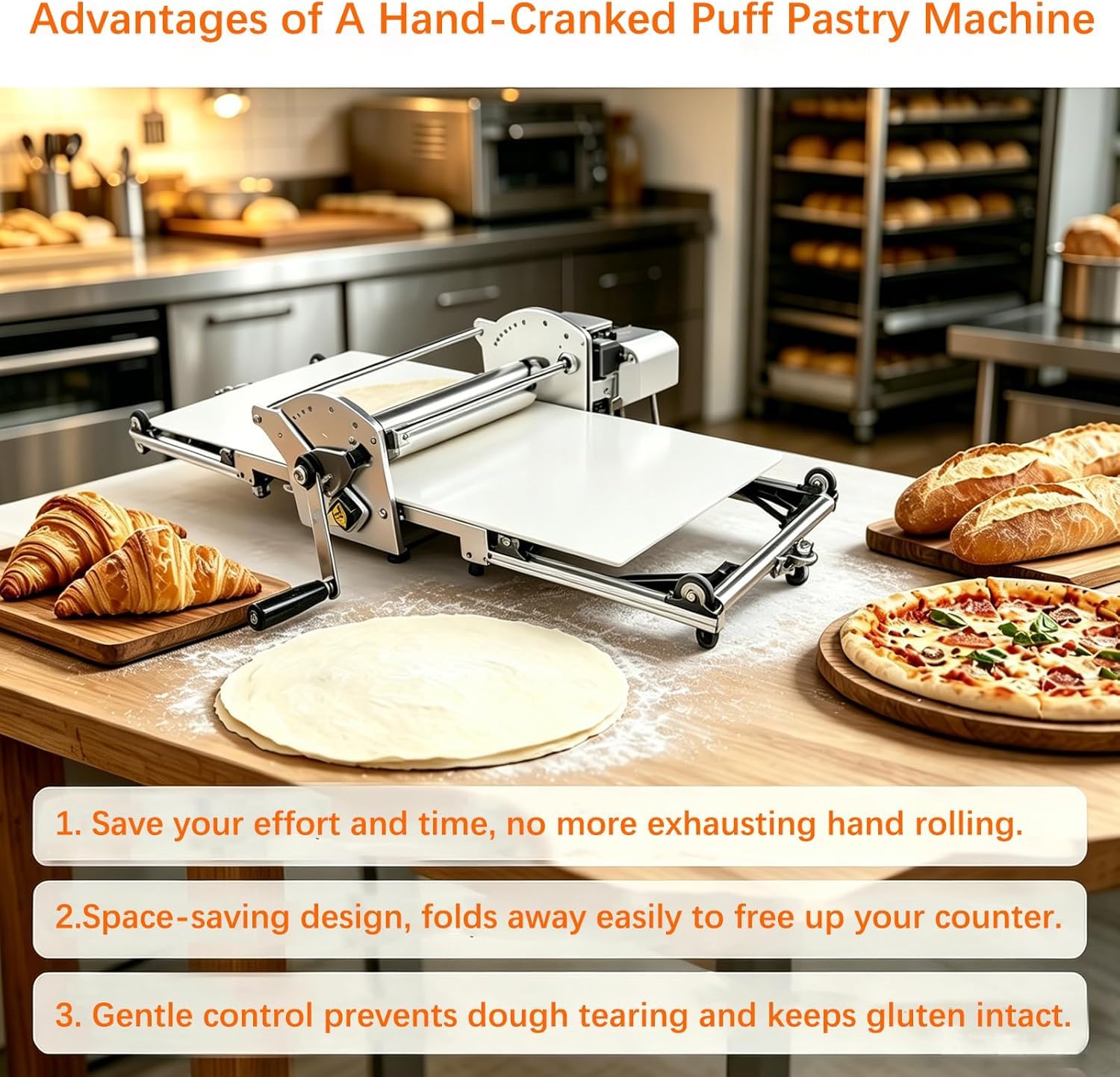 Sfogliatrice Elettrica Professionale per Pasta - Spessore Regolabile (2-30 Mm) Rullo in Acciaio Inox per Pasta, Croissant E Prodotti da Forno (Versione 22.7) Hand-cranked 12