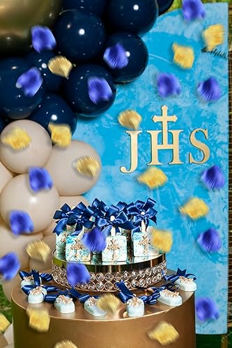 Miniatura 3 de Juego de 600 pétalos de rosa de seda azul real y dorado, flores artificiales, centros de mesa de boda, decoración de confeti, recuerdo de fiesta