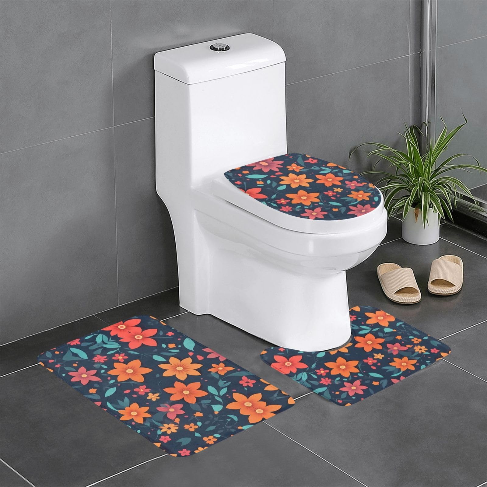 Tapis de salle de bain 3 pièces antidérapants pour meuble-lavabo et WC