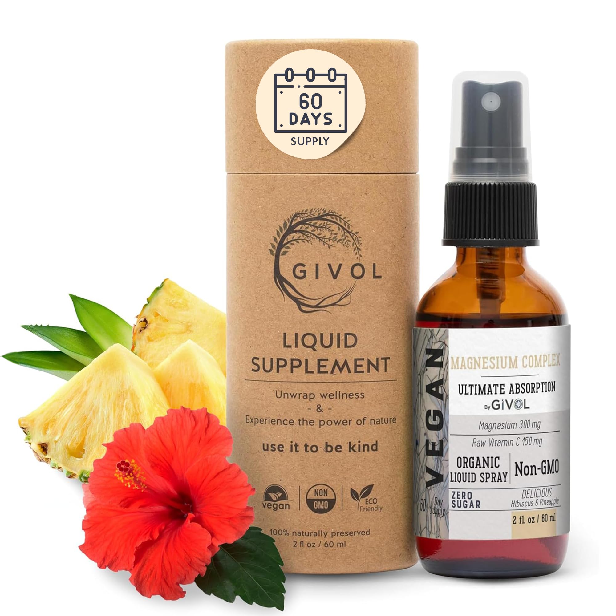 - Tri Magnesium Complex - Magnesium Biglycinate, Citrate & Taurate Liquid Spray 300mg w/Raw Vitamin C for Promoting Serenity, Body Decompression - Hibiscus & Pineapple Flavor 60ml (2oz)