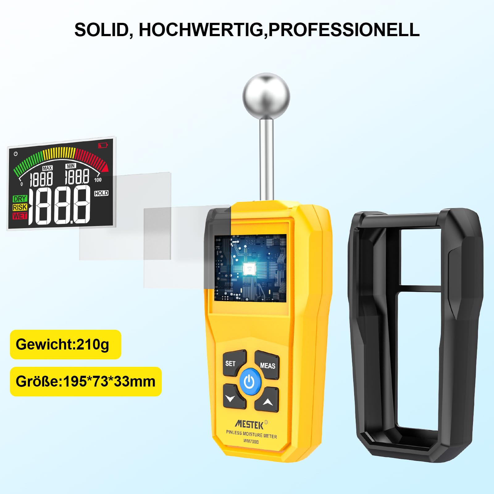 Feuchtigkeitsmessgerät MESTEK Feuchtigkeitsmesser Feuchtemessgerät Profi mit Farb-LCD Akustischem Alarm für Wand Holz Mauerwerk Putz Baustoffe Boden Baufeuchte Wohnung Wohnwagen 20-40mm Analysetiefe