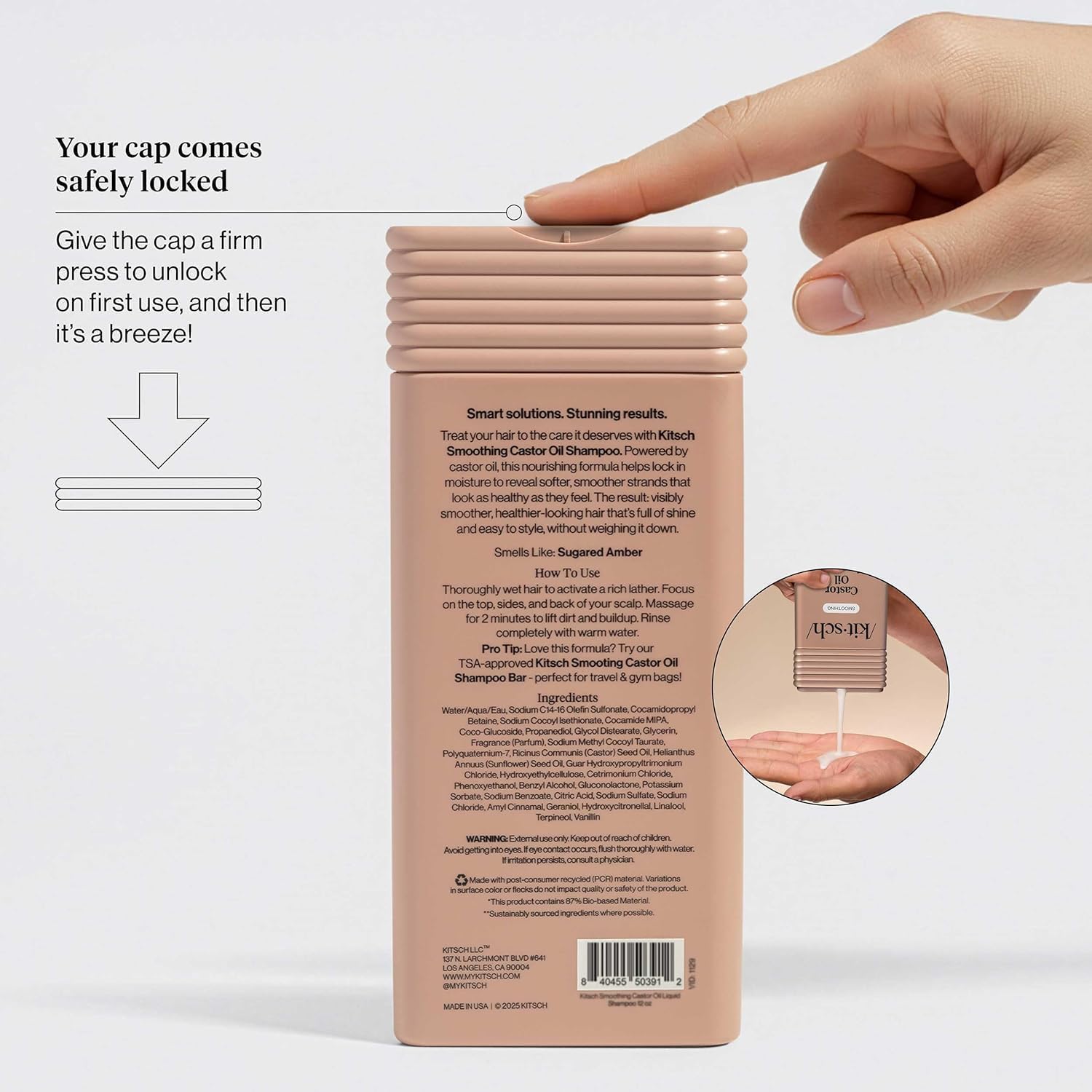 Kitsch Smoothing Castor Oil Liquid Shampoo – Nourishing Hair Shampoo for Men and Women – Smooths Dry, Damaged & Frizzy Hair – Clean, Bio-Based, Color-Safe Hair Care, Made in USA – 12 oz - Image 4