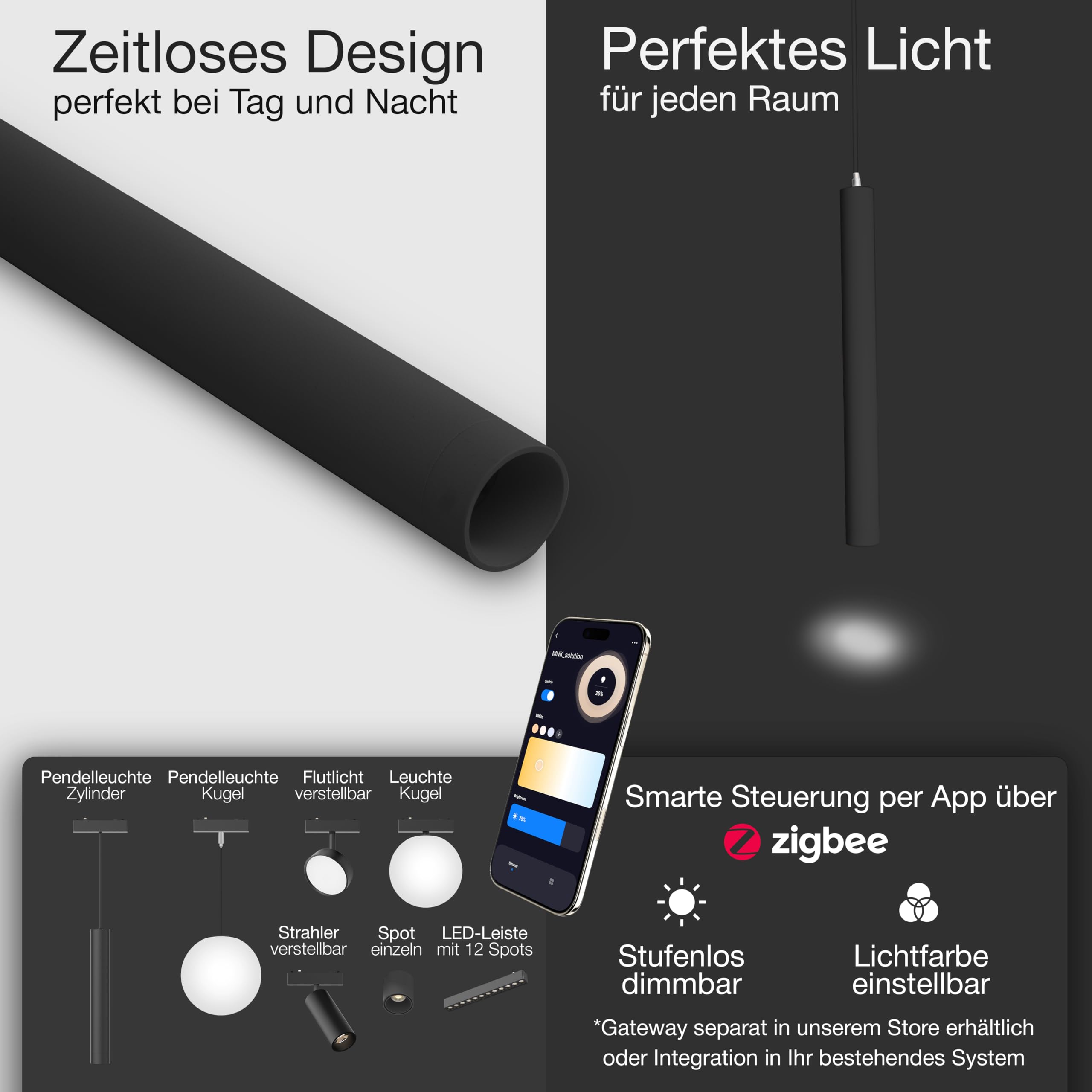 LED Pendelleuchte für Schienensystem Zigbee dimmbar 6W Hängelampe Schwarz