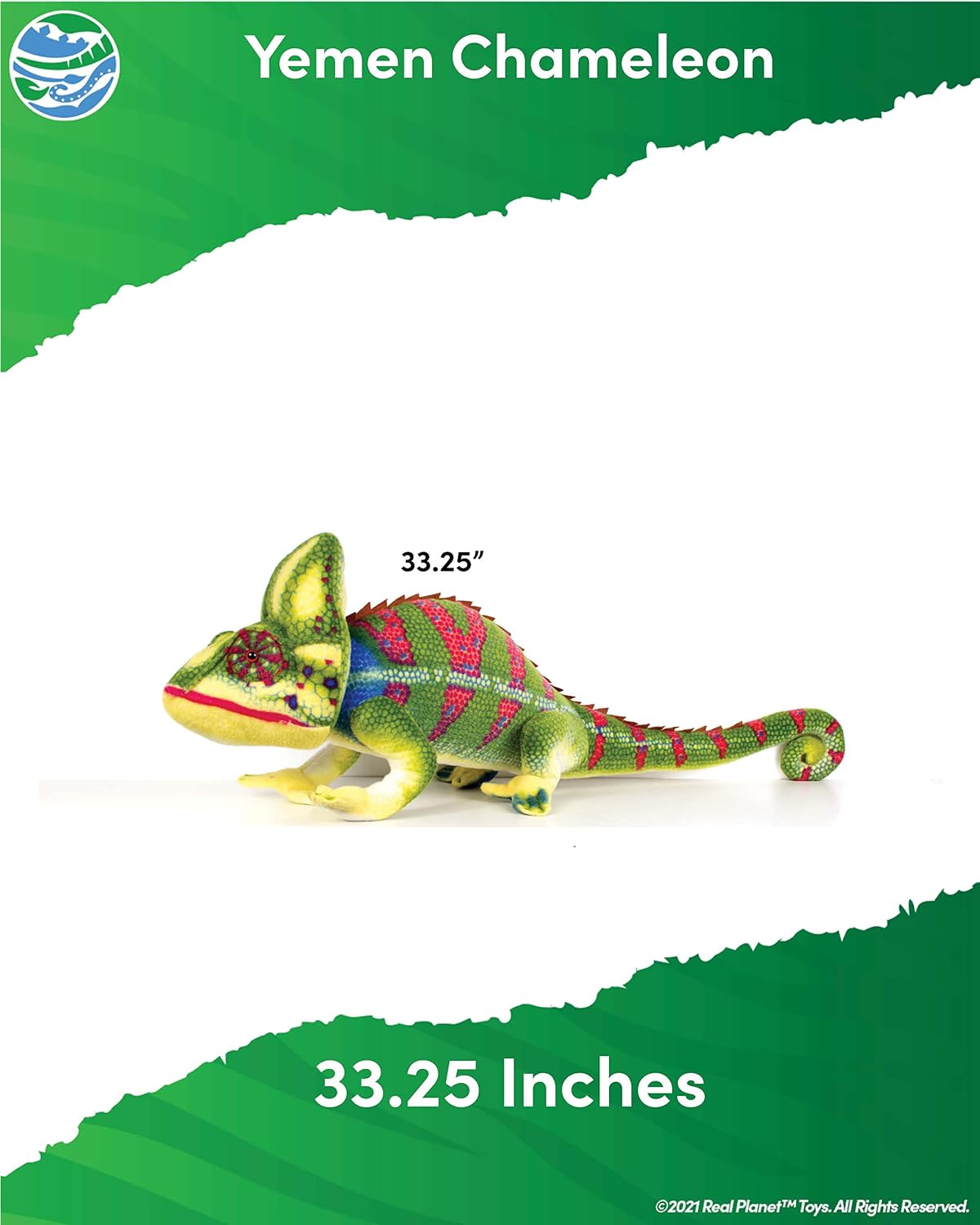 Real Planet 33.25" African Chameleon Stuffed Animal - Blue Chameleon Realistic Toy for Boys, Over 2 Feet Wild Animals Plush Super Soft