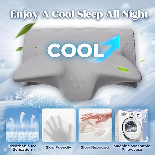 Miniatura 3 de Almohada cervical para aliviar el dolor de cuello, almohadas de espuma viscoelástica de contorno refrescante, soporte ergonómico sin olor, almohada
