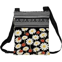 Daisy Ladybird Messenger Bag Small Ethnic Pattern Adjustable Strap Crossbody Zipper Pouch Daisy Phone Organizer Wallet Cute Shoulder Handbag for Women Friends