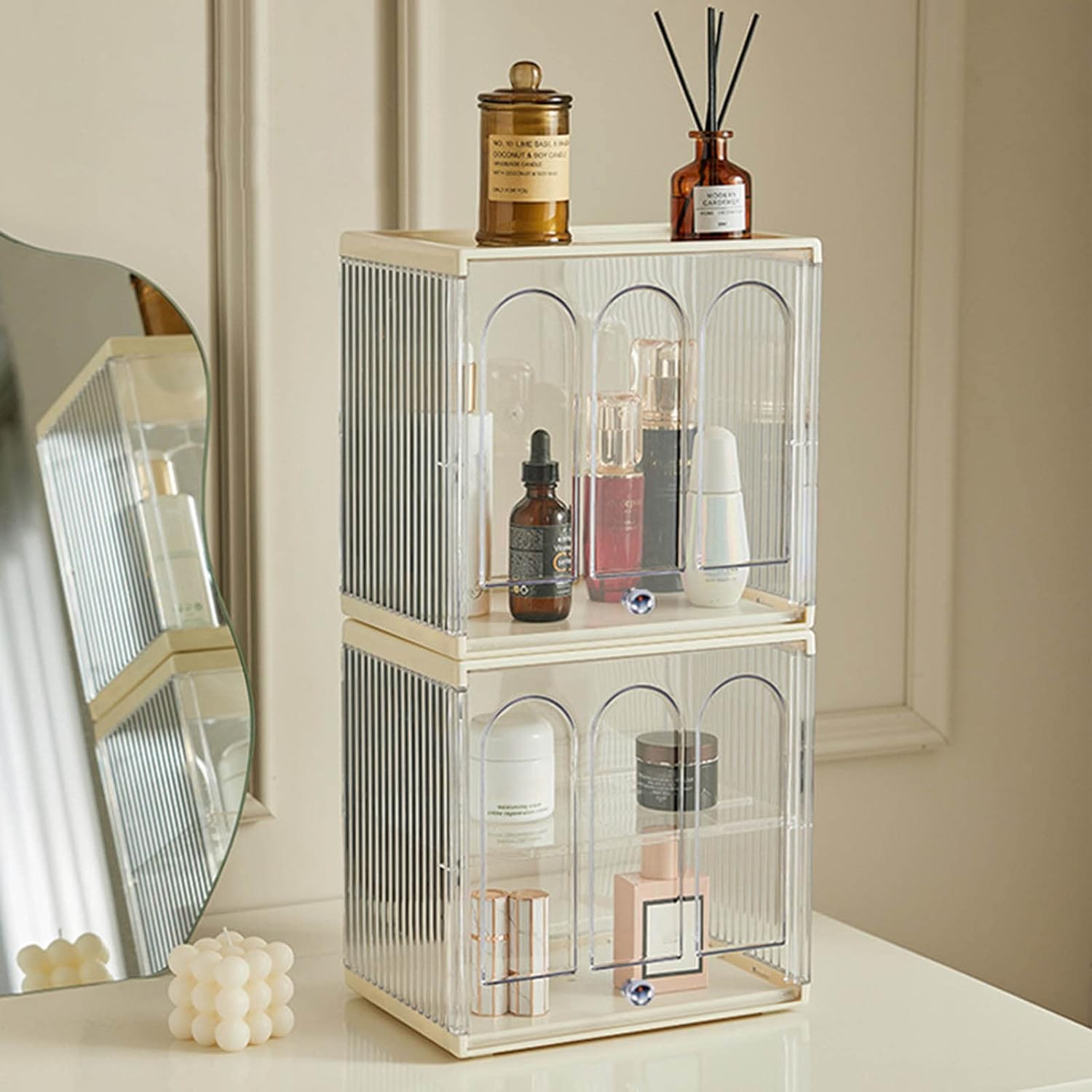 Practical Clear Desktop Storage Box Blind Display Cases Coffee Cup Organizers With Door Jewelry Blind Display Coffee Cup Organizer Multifunction Desktop Storage