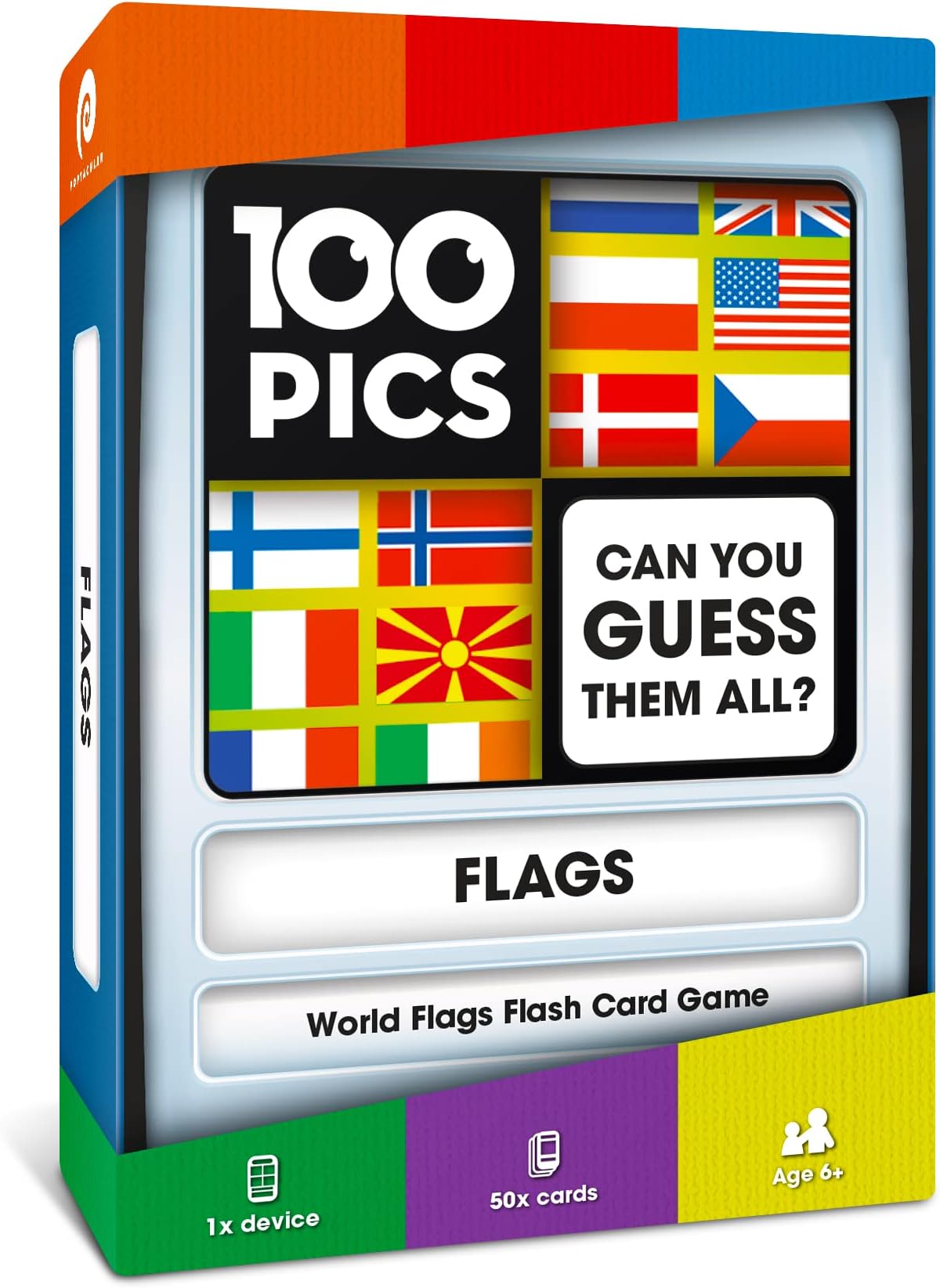 100 PICS Flags of The World Travel Game - Learn 100 Country Flags | Flash Cards with Slide Reveal Case | Geography Card Game, Gift, Stocking Filler | for Kids and Adults | Ages 6+