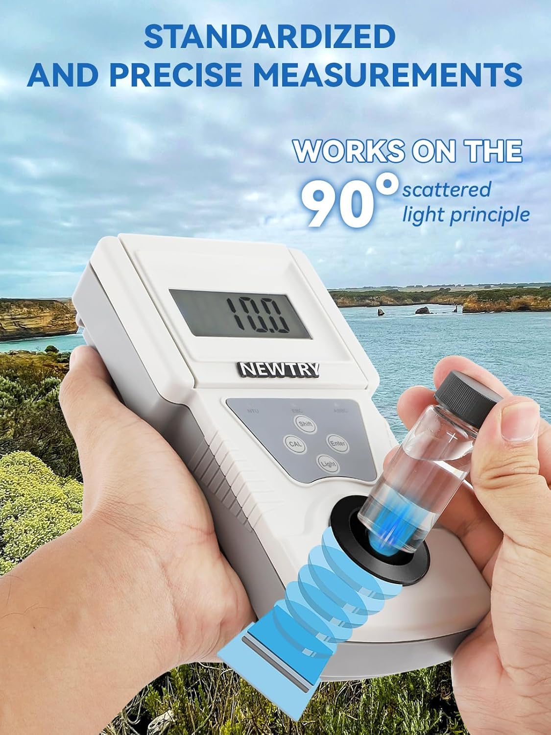 NEWTRY Turbidity Meter, Portable Digital Water Turbidimeter, ISO7027 Compliant, Accuracy 0.1, 0-200NTU, LCD with Backlight, for Lab Water Treatment Plant Wine Industry