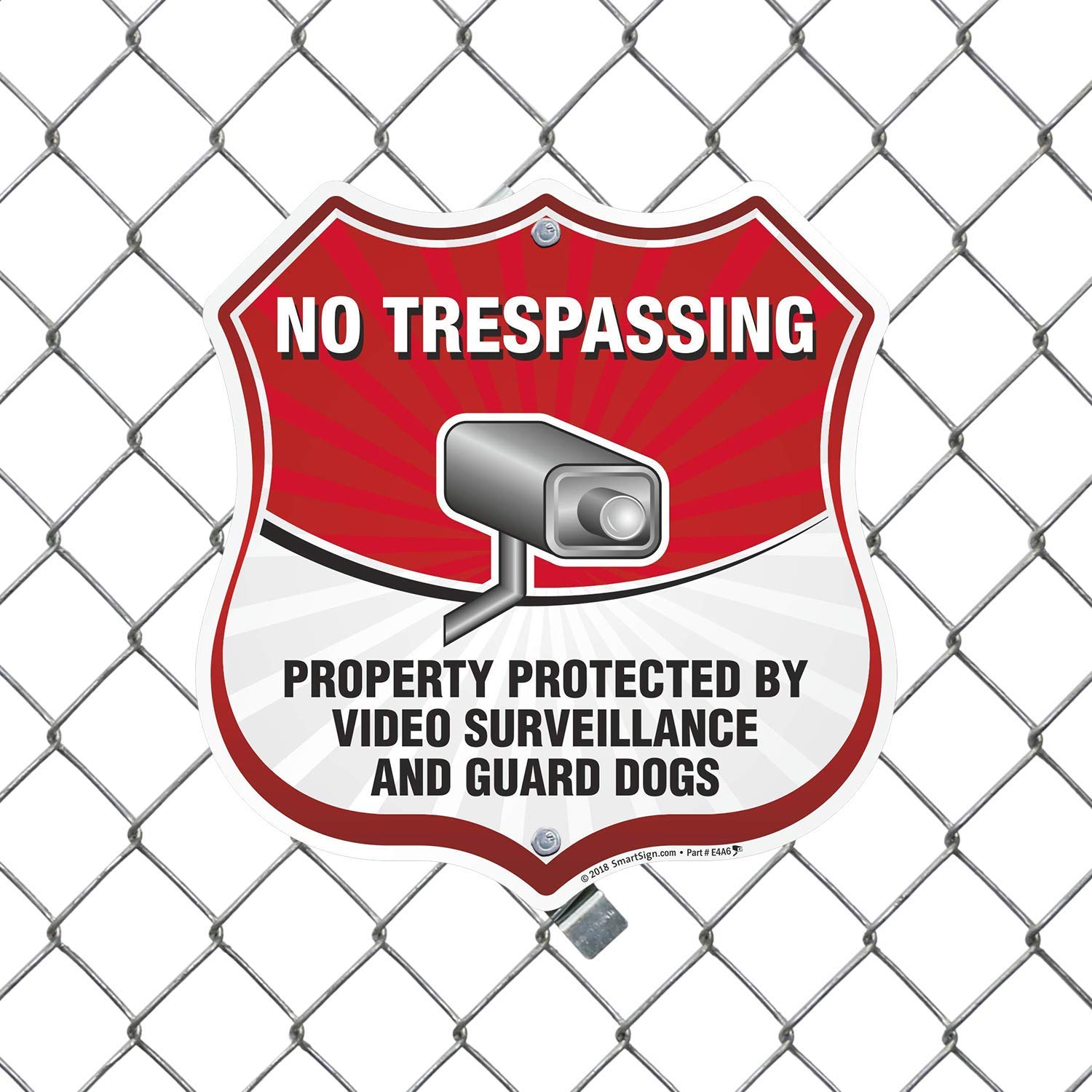 SmartSign "No Trespassing - Property Protected by Video Surveillance and Guard Dogs" Sign | 12" x 11.5" Aluminum, Made in USA