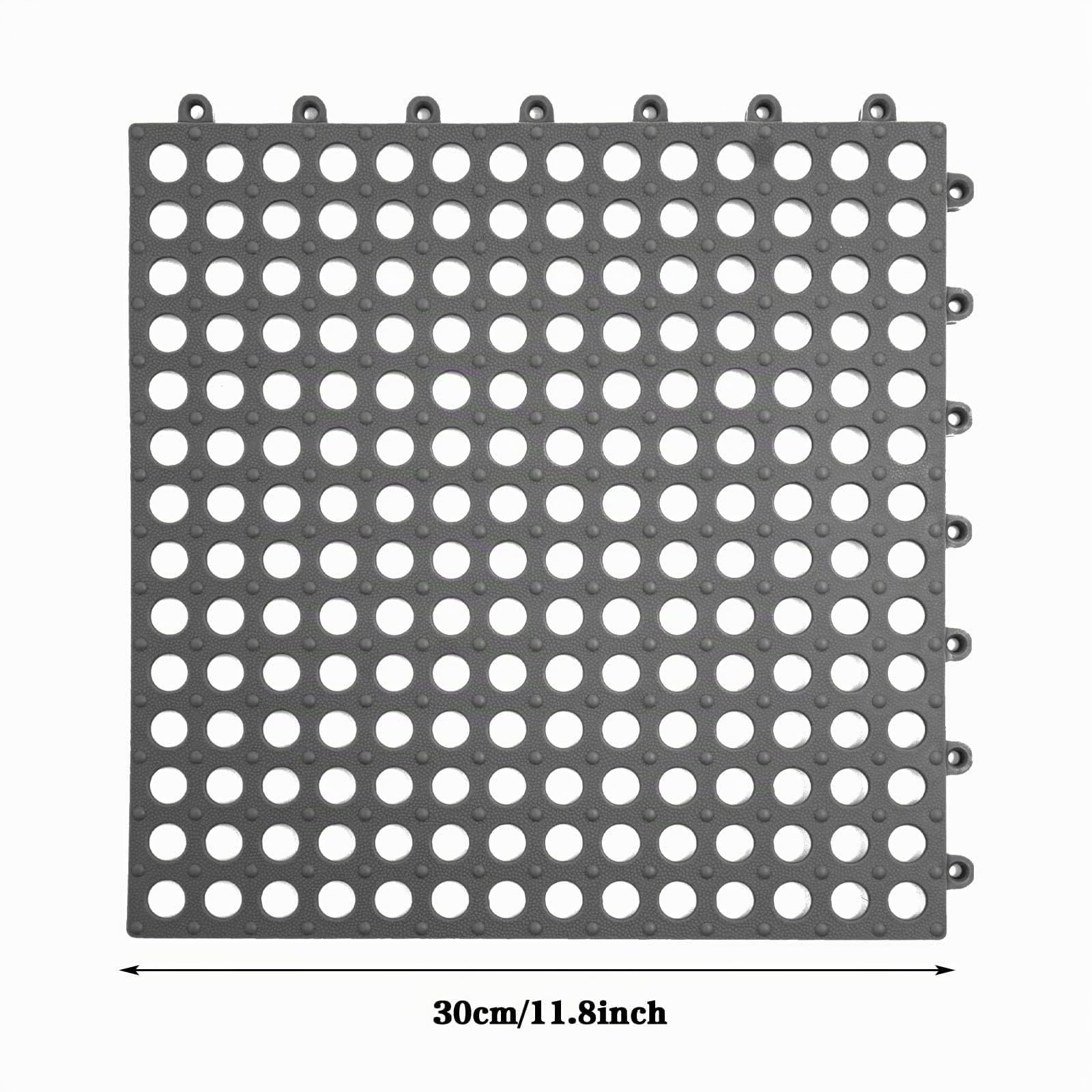 Lot de 16 Tapis de Douche Antidérapants, Dalles PVC 30 x 30 cm, Gris | Caillebotis Drainants en PVC Souple Couvrant 1,44 m² pour Douche Italienne, Baignoire, Salle de Bain et Zones Humides
