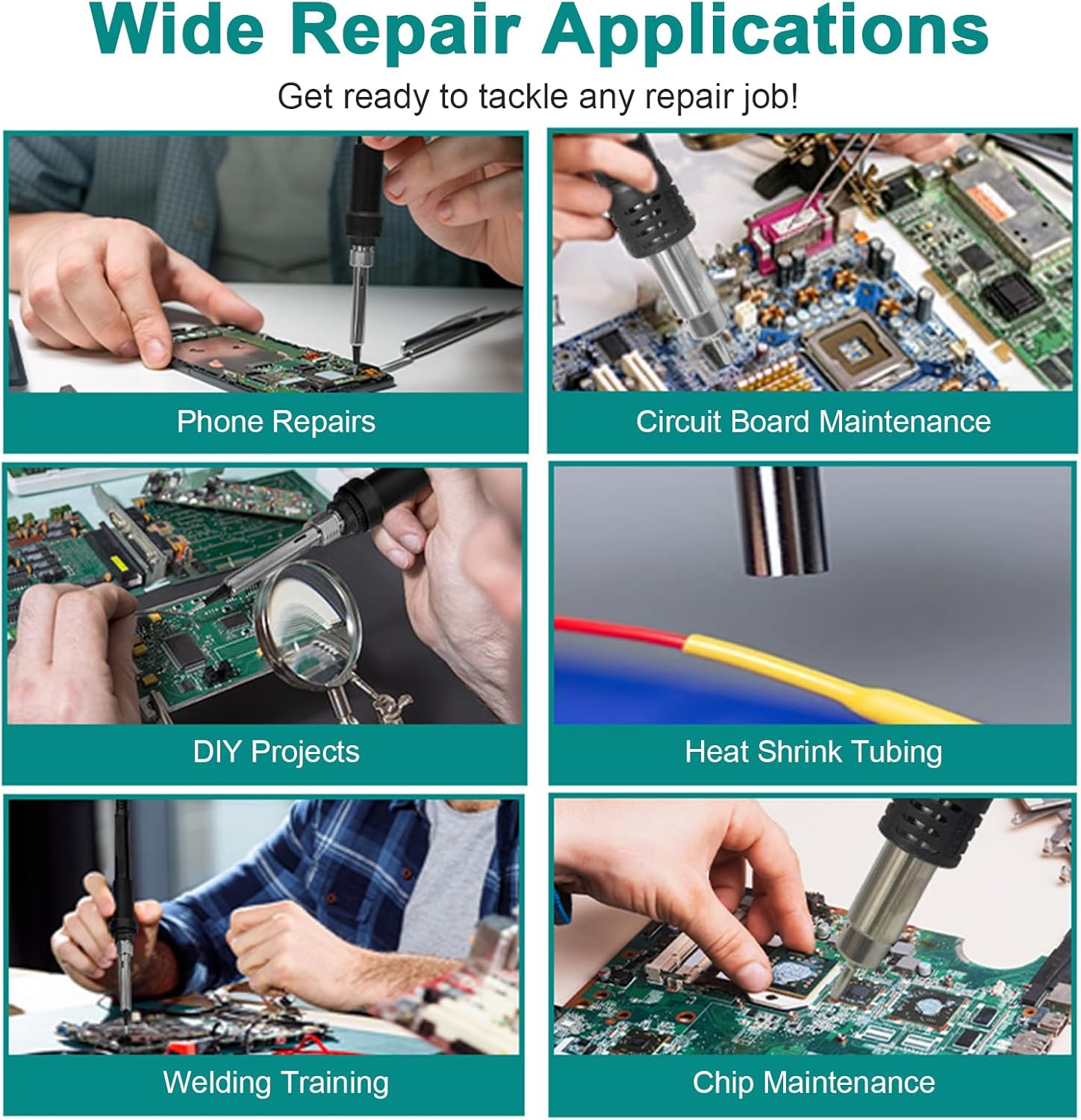 2-in-1 Soldering Station & Hot Air Rework Station with Dual Digital Display, 80W Soldering Iron (200°C-500°C) and 700W Hot Air Gun (100°C-480°C), 3 Nozzles, for Electronics Repair, and More