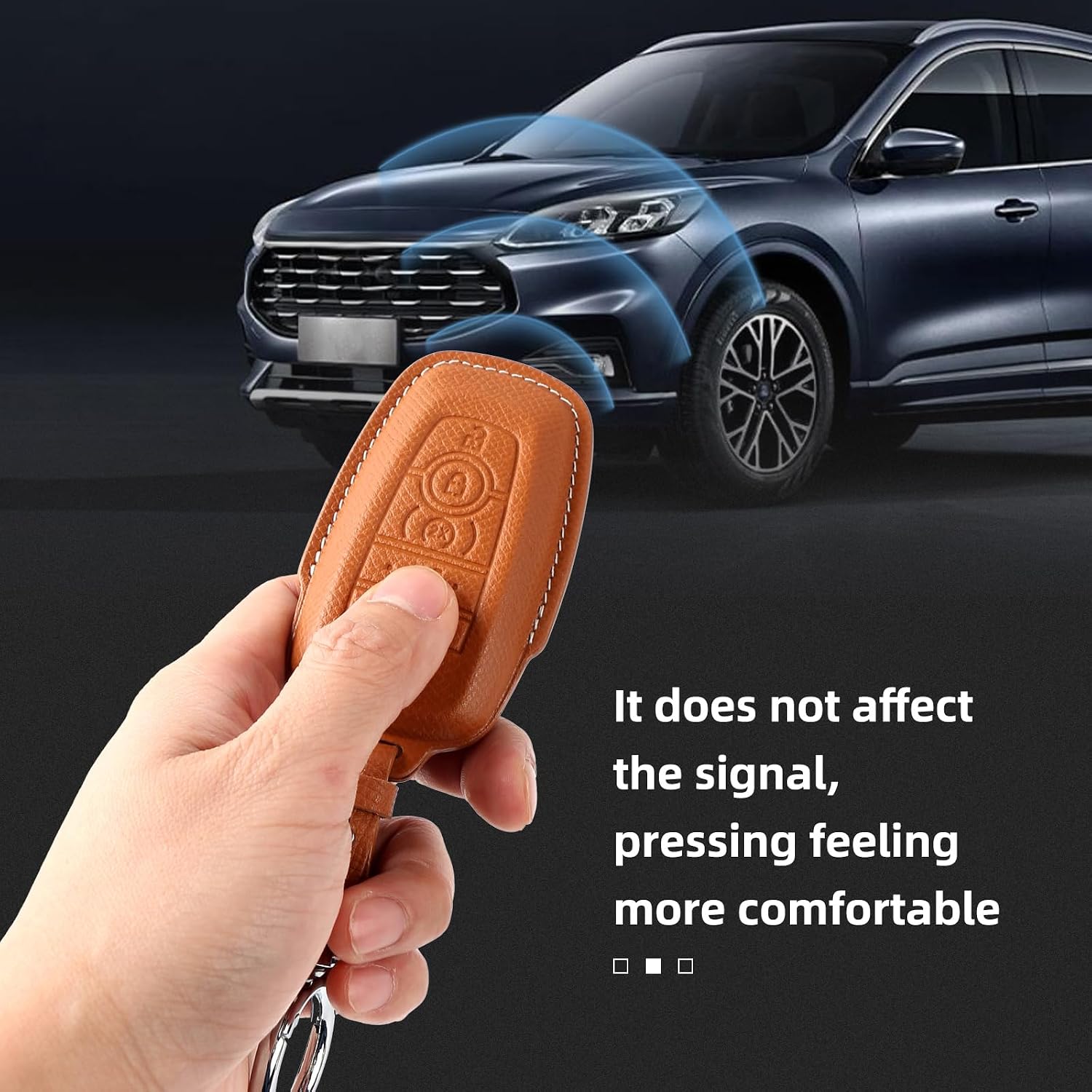 Leather Key Fob Cover with Keychain Compatible with Ford Explorer Mustang Escape F150 F250 F350 F450 F550 Edge Key (Brown)