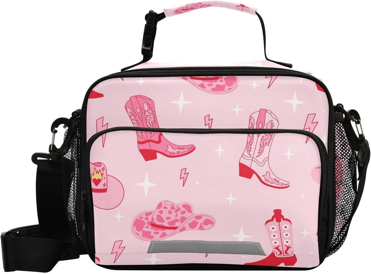 Retro Cowgirl Boots Lunch Bag for Women Men Pink West Hat Insulated Cooler Tote Bag with Adjustable Shoulder Strap Large Capacity Picnic Lunch Box Outdoor for Adult Office
