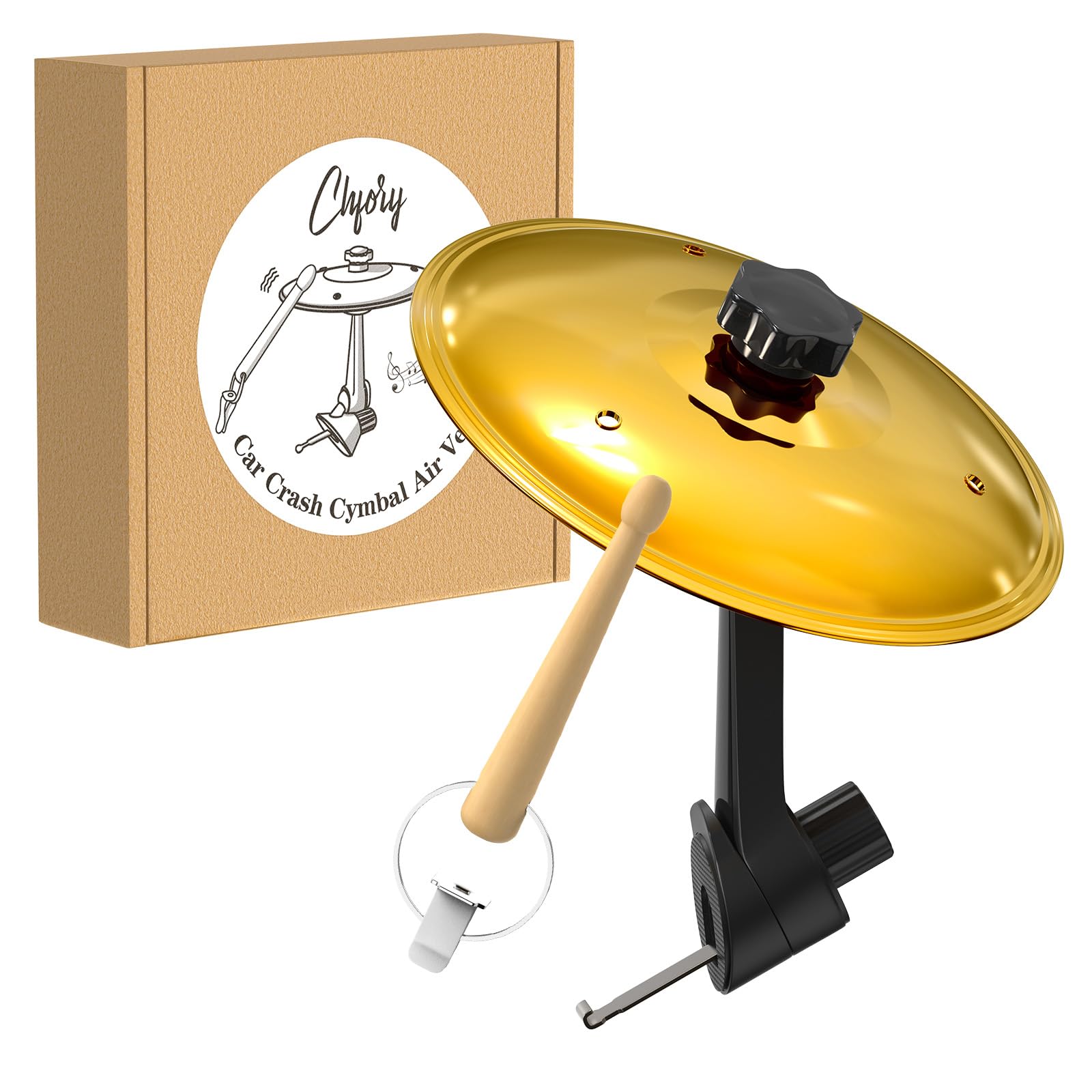 Car Cymbal Air Vent, Mini Drum Crash Cymbal Set with Mini Drum Stick, Funny Musical Instruments Gadget for Drummer Music Lovers Gift, Compact Durable Car Accessory for Most Vehicles(Gold) 1PCS Gold