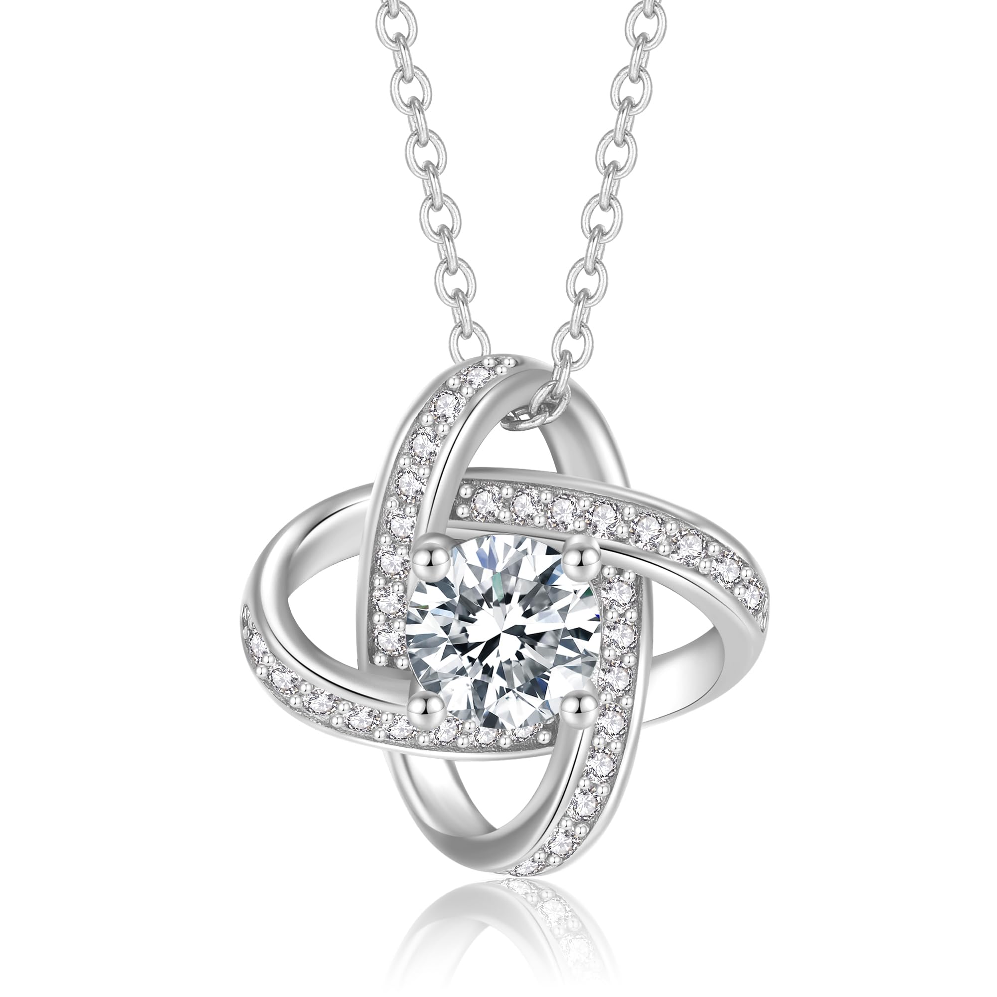 Jrêveinfini Collar Mujer Plata 925 con Circonita Brillante, Diseño de Nudo del Amor y Trébol de Cuatro Hojas, Collar Mujer Elegante para Regalo de San Valentín, Madre o Amiga