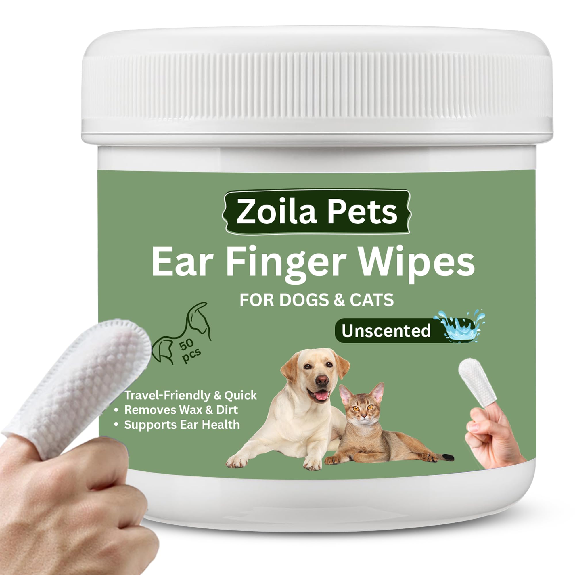 Dog Ear Wipes & Cat Ear Cleaner – Ear Wipes for Dogs, Cat Ear Wipes, Gentle Dog Ear Cleaning Wipes Remove Wax, Dirt & Odor, No-Rinse Ear Care (Unscented)