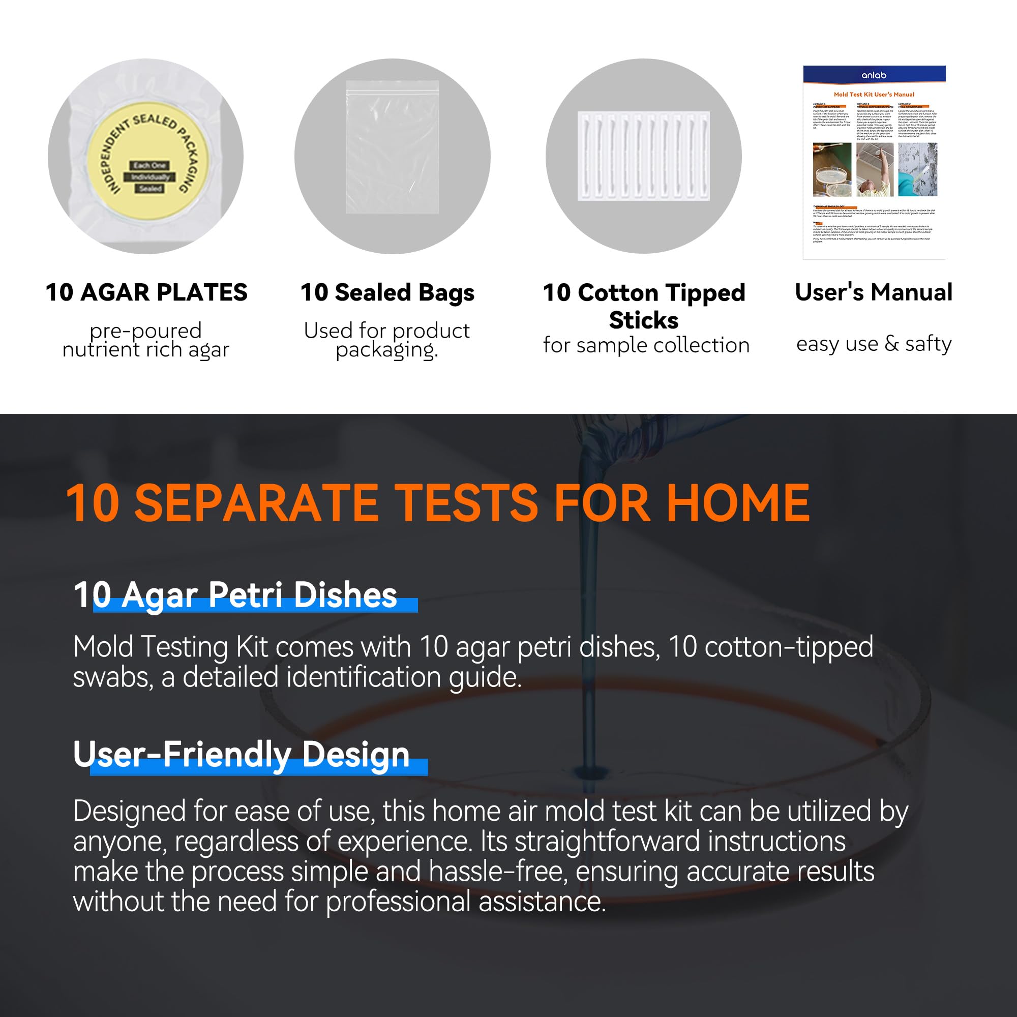 Zestaw do testowania pleśni do domu – 10 prostych testów wykrywania, testowy system HVAC, powierzchnie domowe i zestawy do testowania jakości powietrza w pomieszczeniach, wykrywacz form DIY w domu