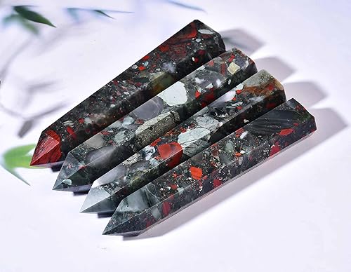 Miniatura 5 de AMOYSTONE Torre de varita curativa de cristal curativo de obelisco africano extra grande, 6 columnas facetadas Reiki Chakra Meditación Terapia Rojo