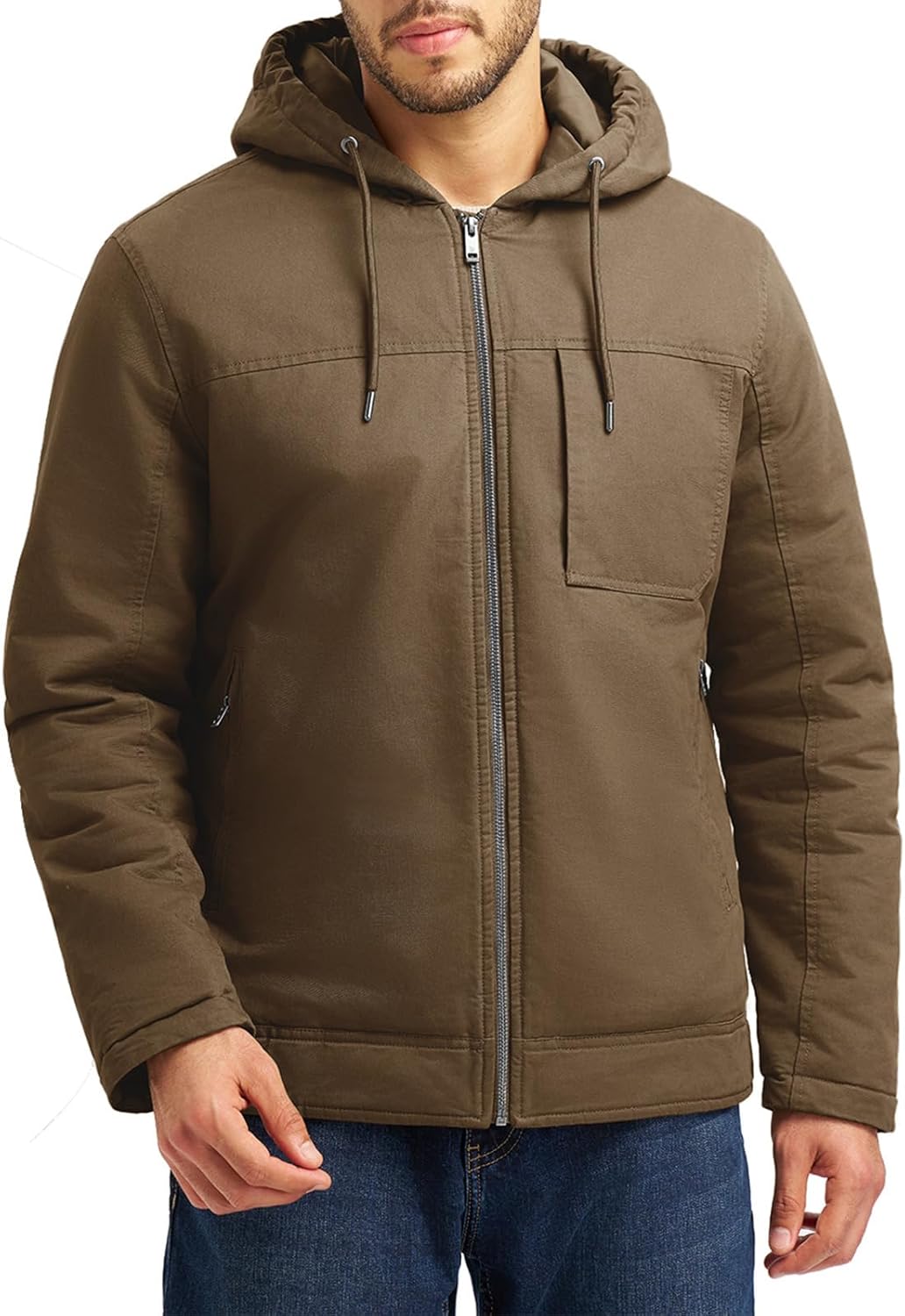 Rdruko Men's Winter Work Jackets Hooded Quilted Cotton Wram Coat Utility 4 Pockets Workwear