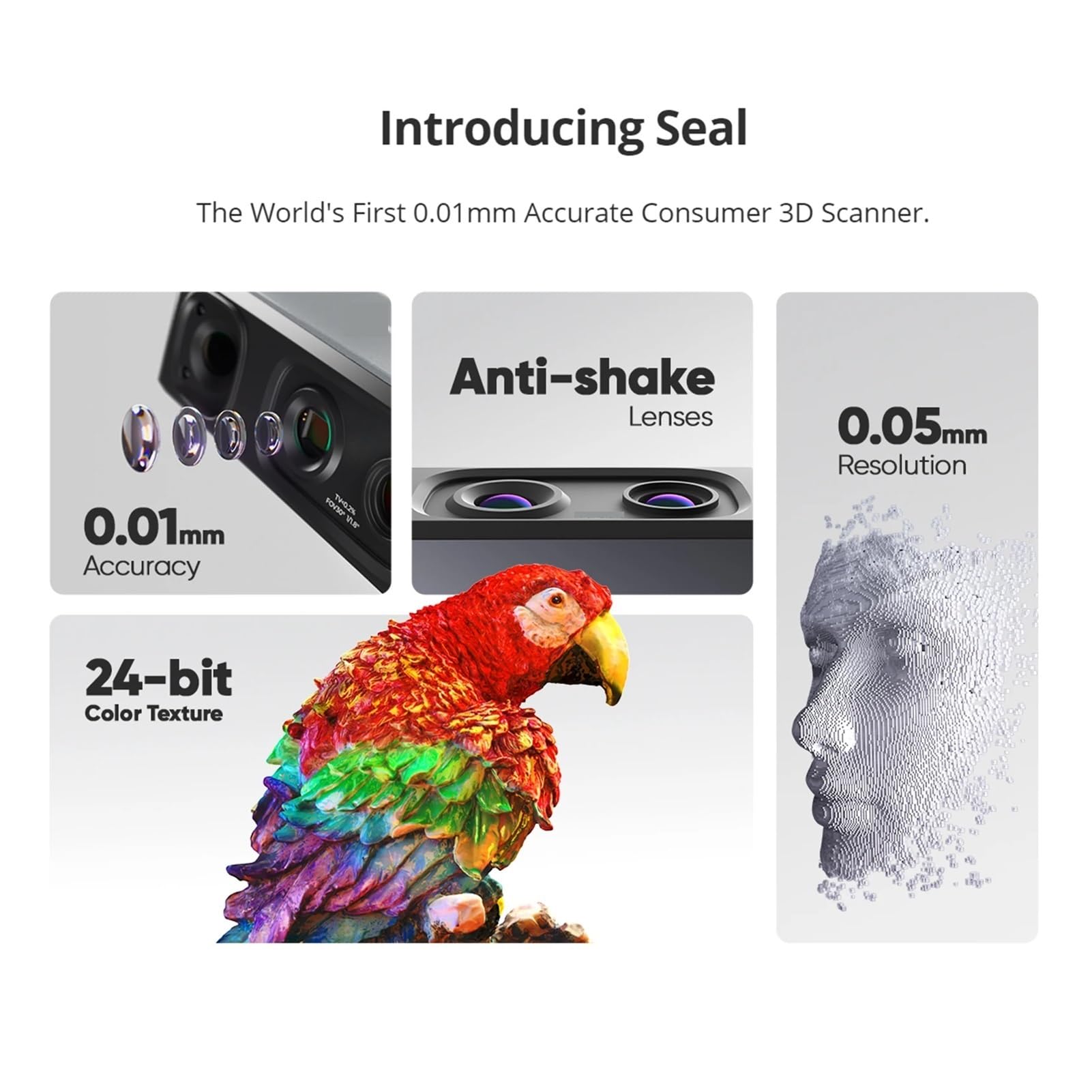 3D Scanner for Printer with 0.01mm Accuracy 24-bit Color Camera 10FPS Scanning Speed Anti-Shake Scan