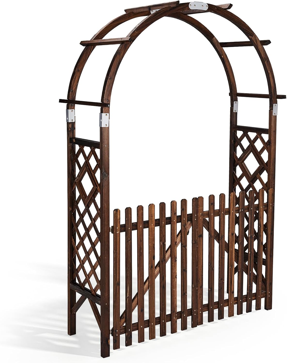 VINGLI Wooden Garden Arbor, Heavy Duty Outdoor Frame Trellis with Gate for Ceremony, Wood Trellis Garden Arch Pergola for Plant Climbing, Patio, Lawn, Wedding