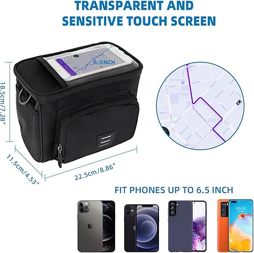 Miniatura 5 de Bolsa aislada para manillar de bicicleta, bolsa delantera para bicicleta, bolsa de almacenamiento impermeable con correa para pantalla táctil, bolsa