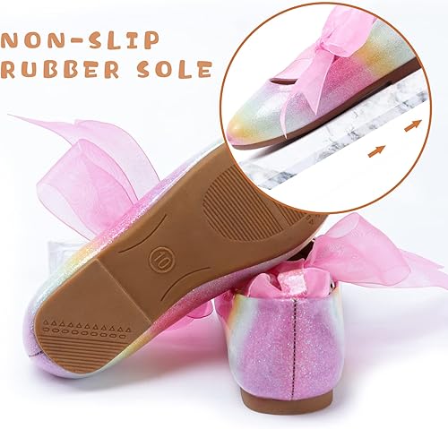 Miniatura 5 de ADAMUMU Zapatos de vestir para niña de las flores, zapatos para desmalezar lindos zapatos Mary Jane de encaje flore ballet planos para caminar