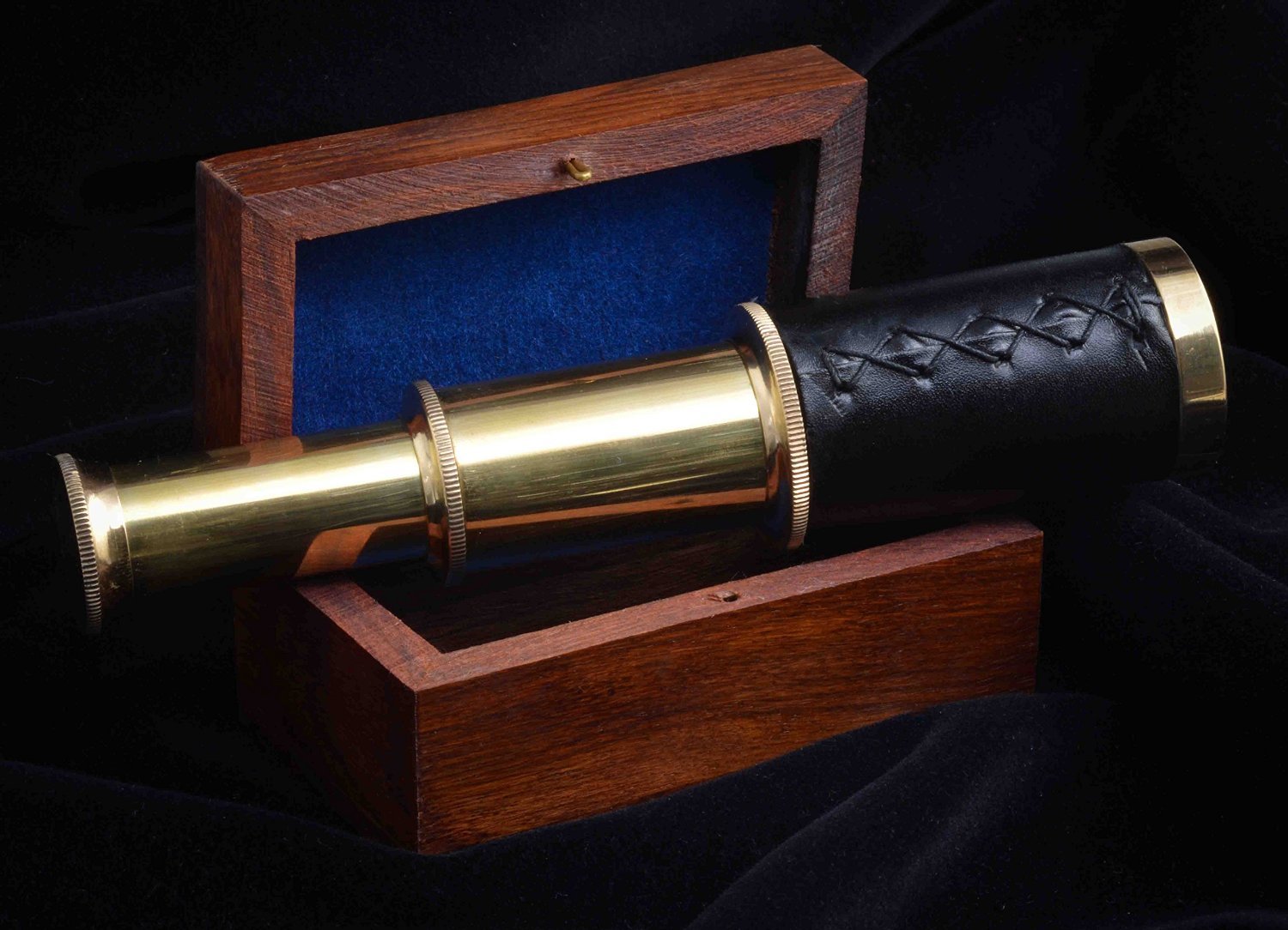 Handheld Brass Pirate Navigation Telescope with Wooden Box Rustic Vintage Home Decor Gifts
