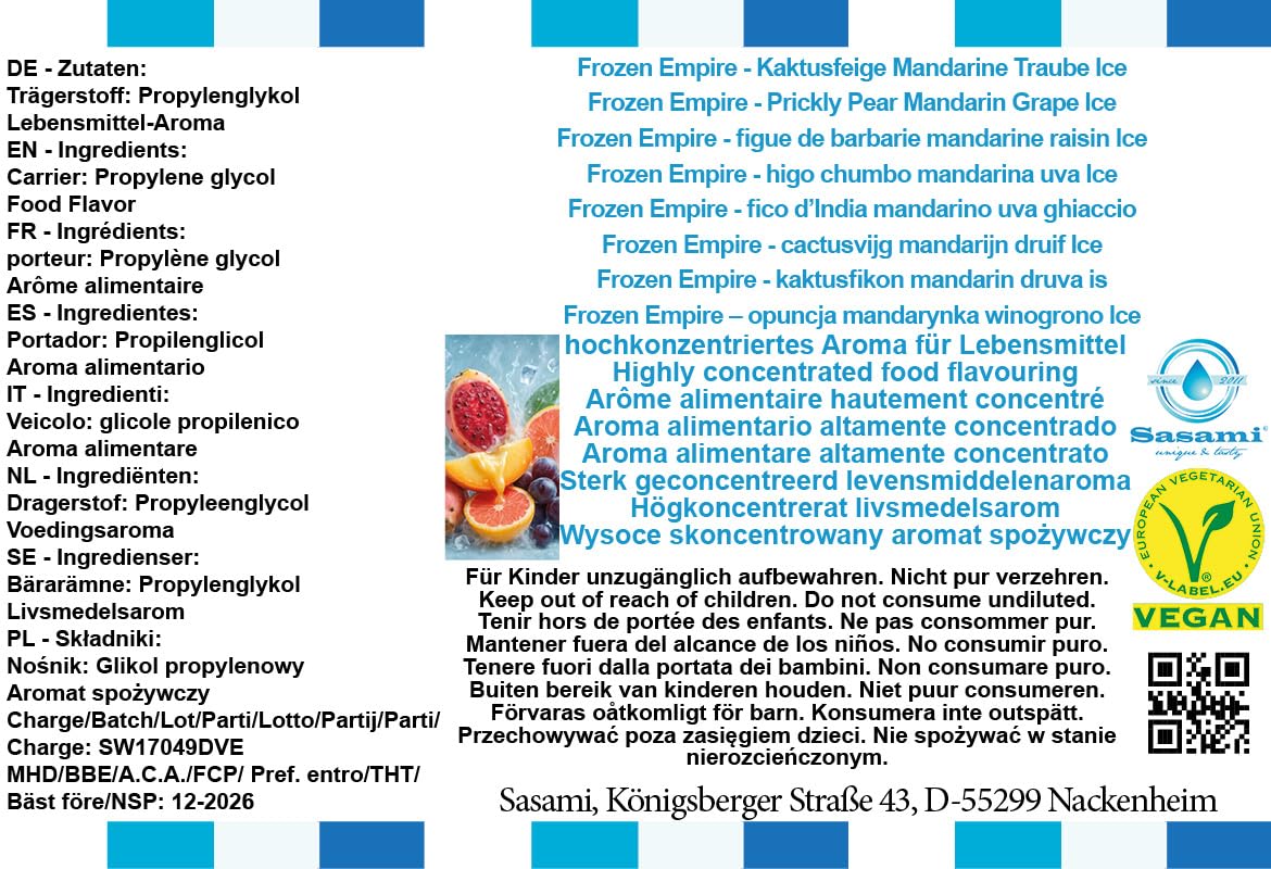 Frozen Empire - fico d’India mandarino uva ghiaccio aroma concentrato - vegano - Sasami - 100ml