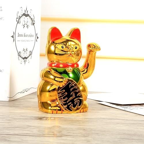 Miniatura 4 de DAUERHAFT Waving Gato, Abs Durable Eastern Style Waving Hand Paw Up Wealth Prosperity Welcoming Gato, Good Luck Feng Shui Decoración