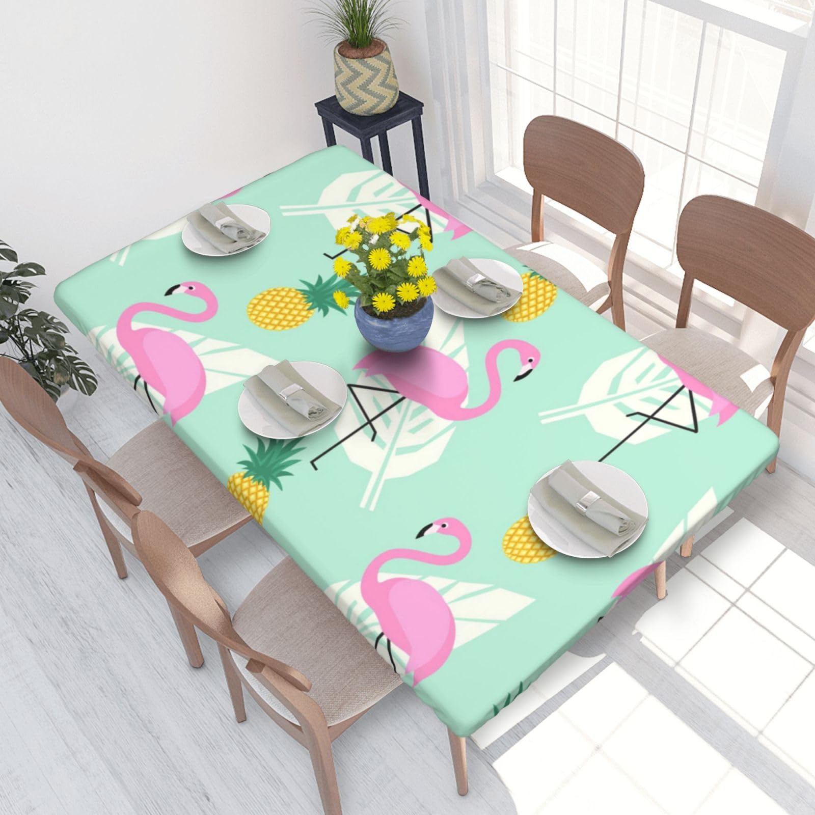 BNVSADC pink flamingo pineapples Printed 4FT Tablecloth 122x76 CM Polyester Kitchen Water Resistant Table Cloth Dining Table Decoration Table Covers