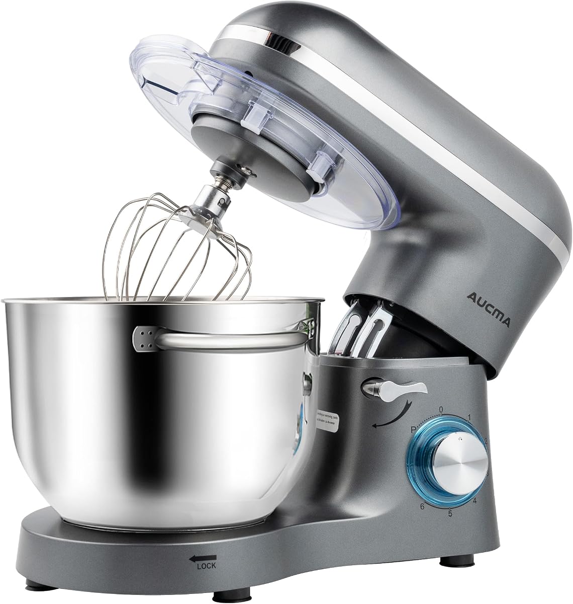 Mezclador de Soporte, Mezclador de Alimentos de Cabeza Inclinable de 6V 660W, Mezclador Eléctrico de Cocina con Gancho de Masa, Batidor de Alambre y Batidora (Gris, 6.5QT)