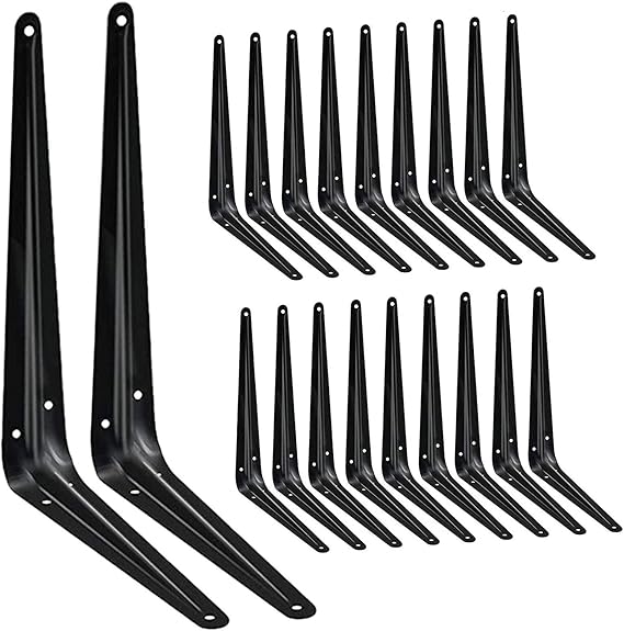 20 Pack Shelf Brackets 12 inches, Heavy Duty Black Iron Metal Floating