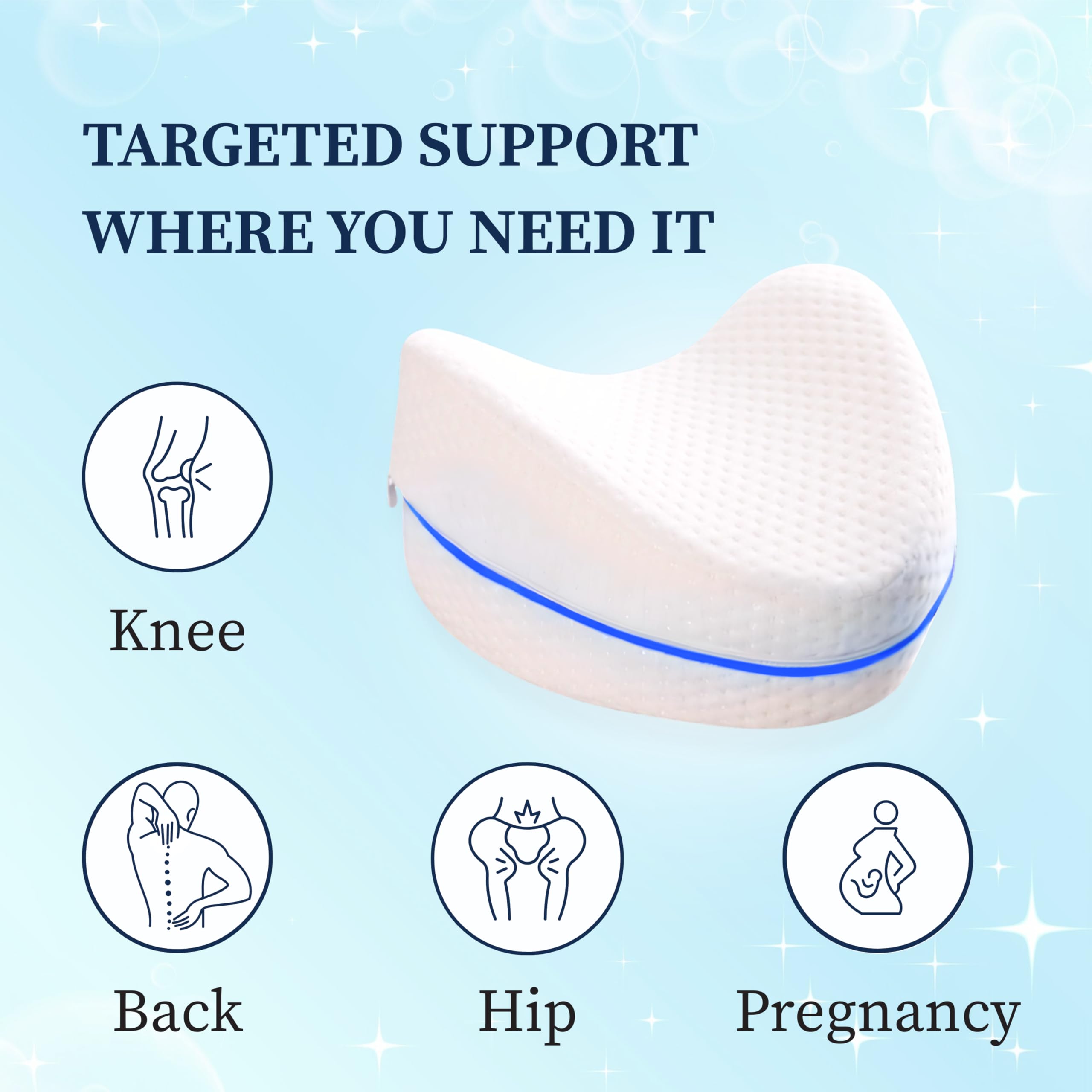 Cuscino per ginocchia per chi dorme sul fianco, cuscino ortopedico per gambe per dormire senza dolore, cuscino ergonomico in memory foam viscoelastico, rivestimento traspirante con fascia elastica