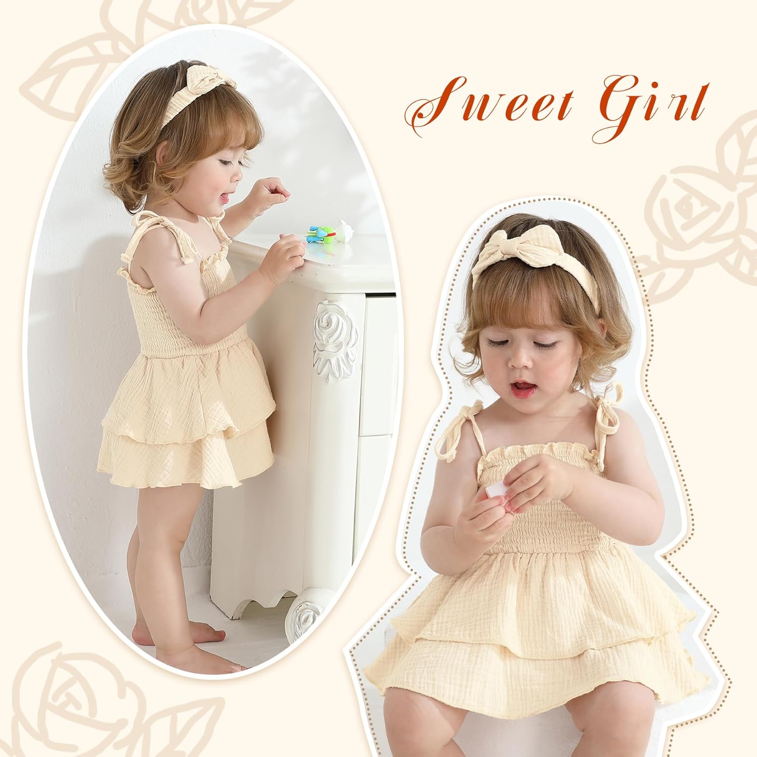 YOUNGER TREE Baby Girl Clothes Infant Summer Romper Dress Sleeveless Bodysuit Jumpsuit with Headband Toddler Outfits - Image 2