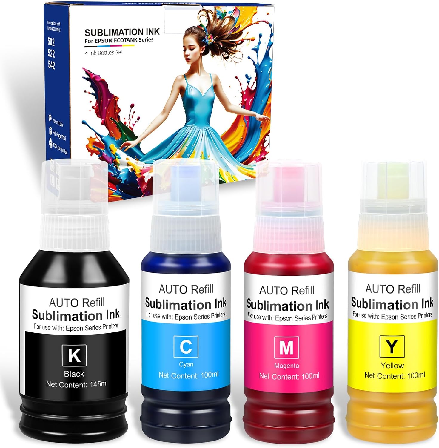 445ml Sublimation Ink for Ecotank et-2800, Ecotank ET-15000, ET-2850 ET-2750 ET-3850 ET-4850 ET 2803 ET-2720 ET-2760 ET-2840 ET-3830 XP4100, Sublimation Heat Press Ink