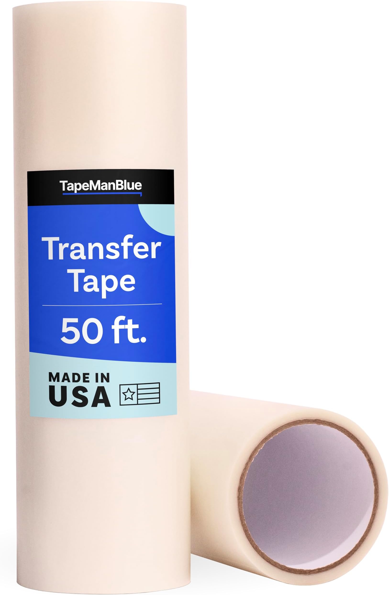TapeManBlue 12" x 50' Roll of Clear Vinyl Transfer Tape for Cricut Crafters. Premium-Grade, High Tack Application Tape for Vinyl Letters, Stickers, and Graphics. Made in America