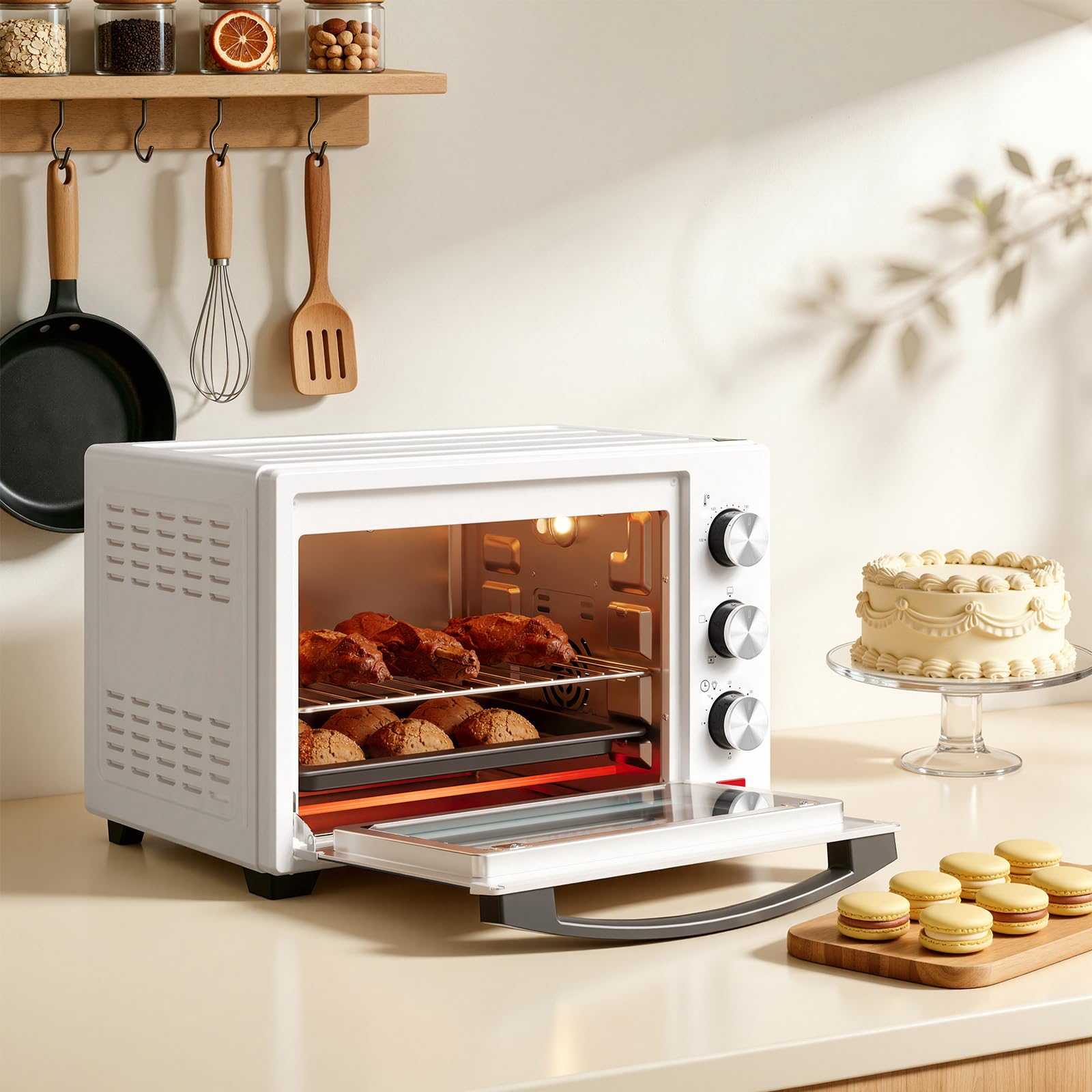 WOLTU Fornetto Elettrico 28L 1600W Temperatura 100-230°C Timer 0-60min Doppio Vetro Bianco