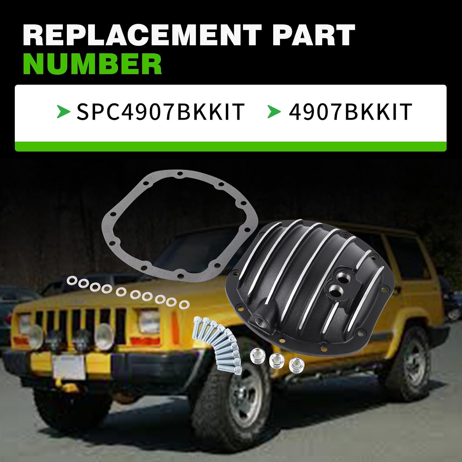 SPC4907BKKIT Rear Differential Cover Kit with Gasket & Drain Plug Compatible with Jeep Dana 25 27 30 10-Bolt - Grand Cherokee Wrangler JK, CJ5 CJ7, Comanche