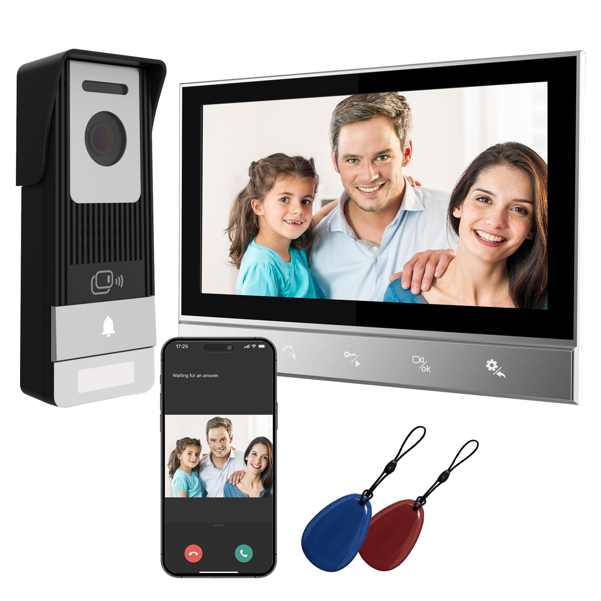 4-Draht Video Türsprechanlage mit Kamera, 7" Innenmonitor, 1080P Nachtsicht, Gegensprechanlage mit APP & RFID Entsperrung, Bewegungserkennung, IP65 wasserdicht, Videowiedergabe, BLANC430