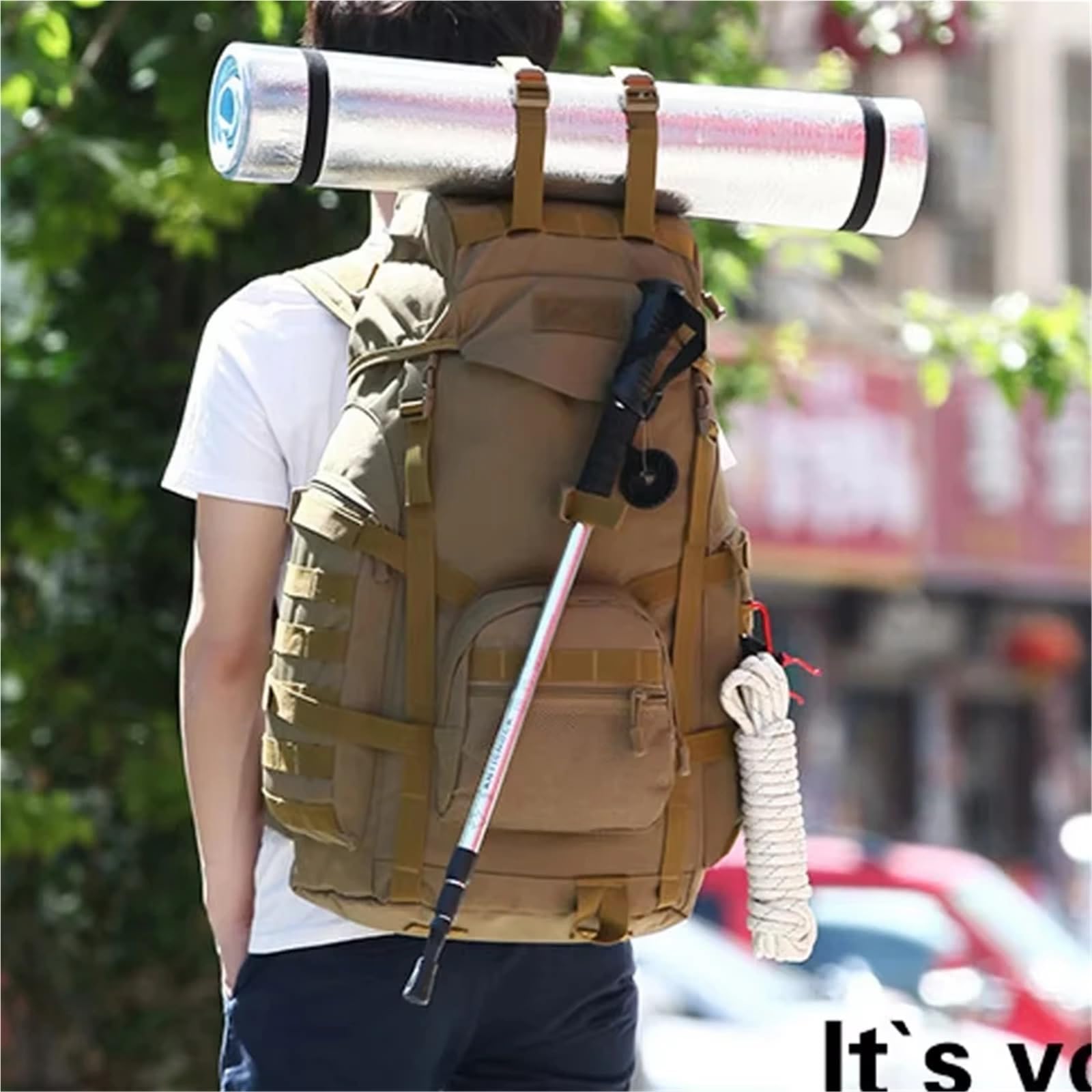 60L Männer Tasche Taktische Rucksack Klettern Bergsteigen Sport Outdoor Molle for Gepäck Camping Reise Geeignet für Camping, Outdoor, Wandern(Khaki)