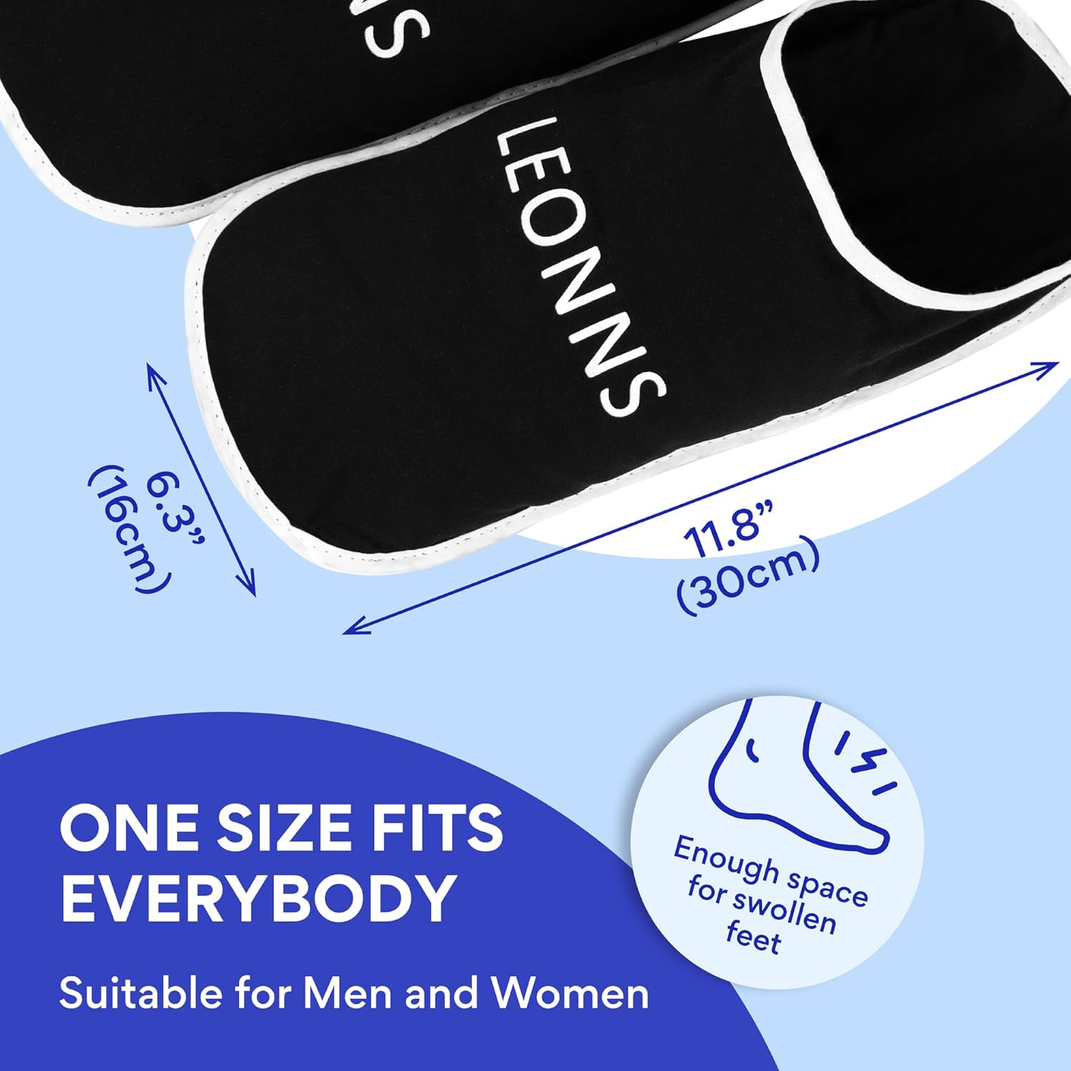 LEONNS Gel Ice Pack Slippers - Provides Hot and Cold Therapy for Foot Pain, Neuropathy Pain Relief for Feet, Gout Relief, Swollen Feet, Plantar Fasciitis and Heel Spurs- One Size Fits Most (Black)