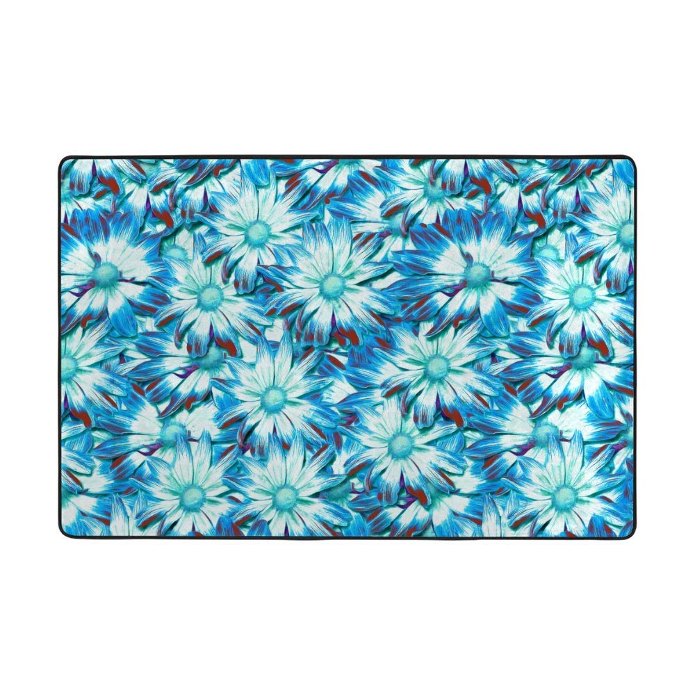 Tapis velours corail épais qui ne perd pas ses poils grand tapis super doux bleu floral 160x121